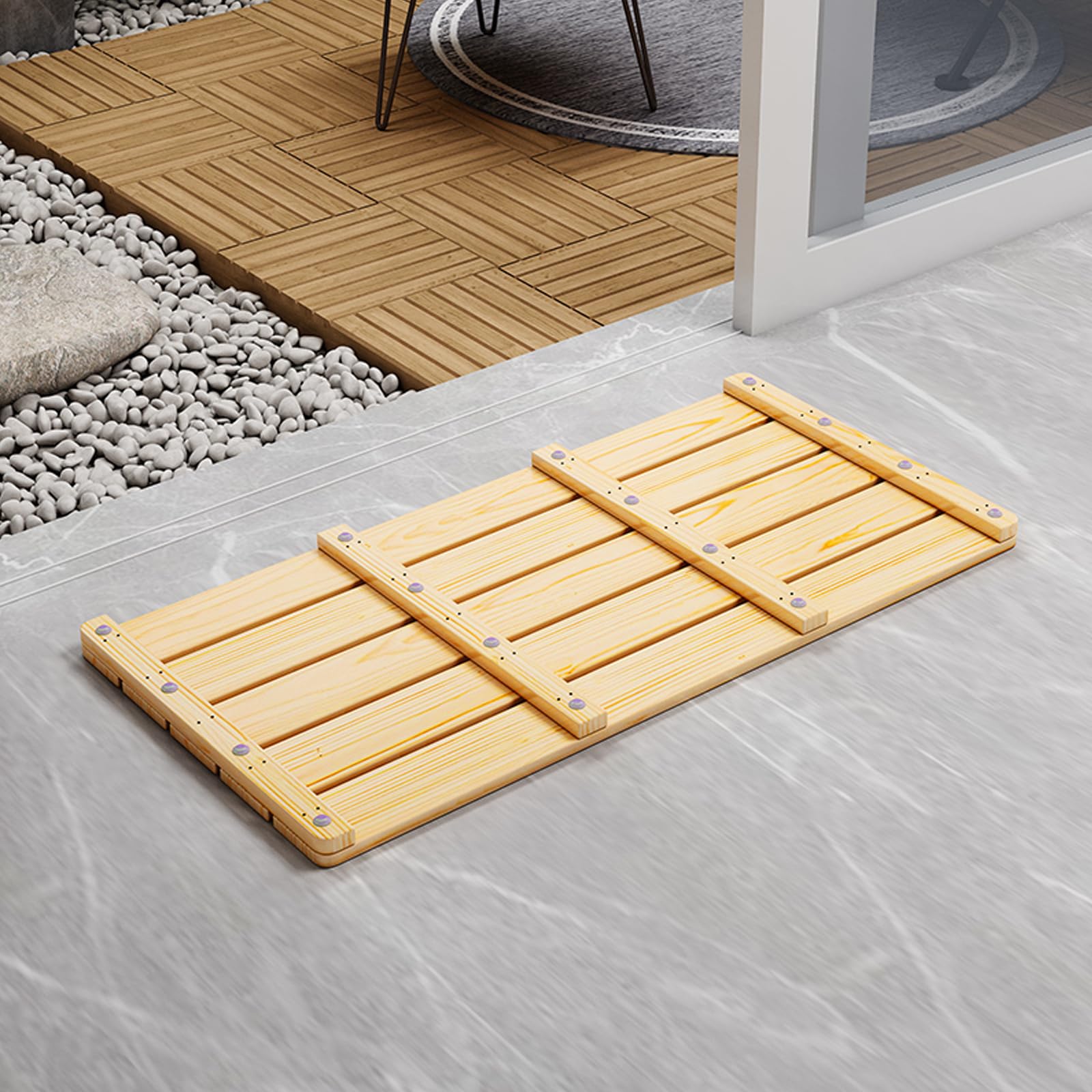 Alfombrilla de Baño de Bambú Antideslizante Multiusos Alfombrilla de Baño de Madera Rettangolare Tarima de Ducha Impermeabile Alfombrillas de Bañera Alfombrilla de Spa de Secado (70x30cm/28x12