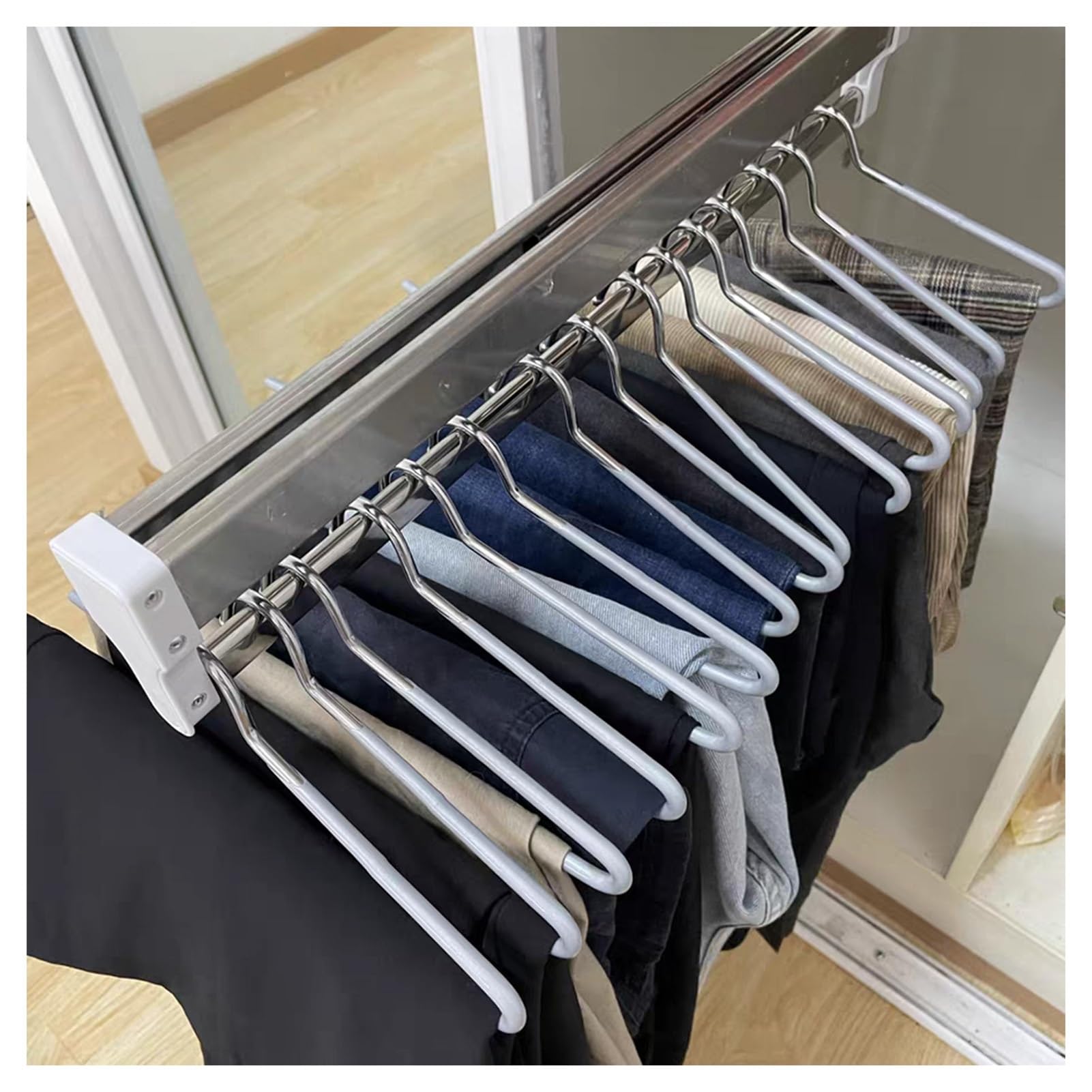 Genérico Perchero extraíble para Pantalones: Barra Extensible con riel Deslizante, Percha Que Ahorra Espacio para organizar Pantalones, Bufandas, Corbatas, chales, Vaqueros y Toallas (300 mm).