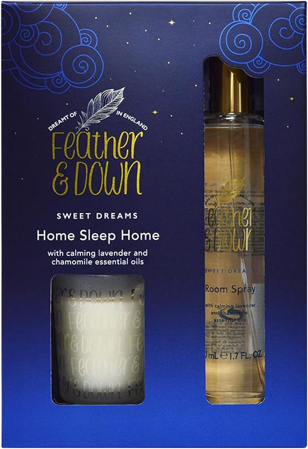 Feather & Down Home Sleep Home (50ml Room Spray & Candle duo) – Infuse your home with our special blend of Lavender & Chamomile Essentials oils helping you to prepare for a restful night’s sleep