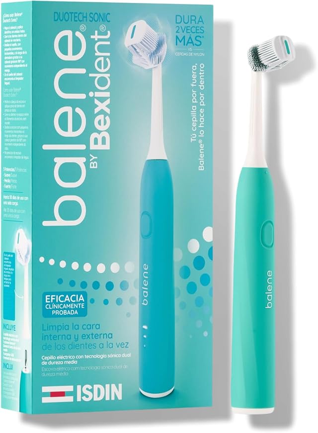 ISDIN Balene by Bexident® Duotech Sonic Aqua | Cepillo de Dientes Eléctrico | Limpia la Cara Interna y Externa de los Dientes a la Vez | Limpieza Profunda y Efectiva | Cabezal Dureza Media