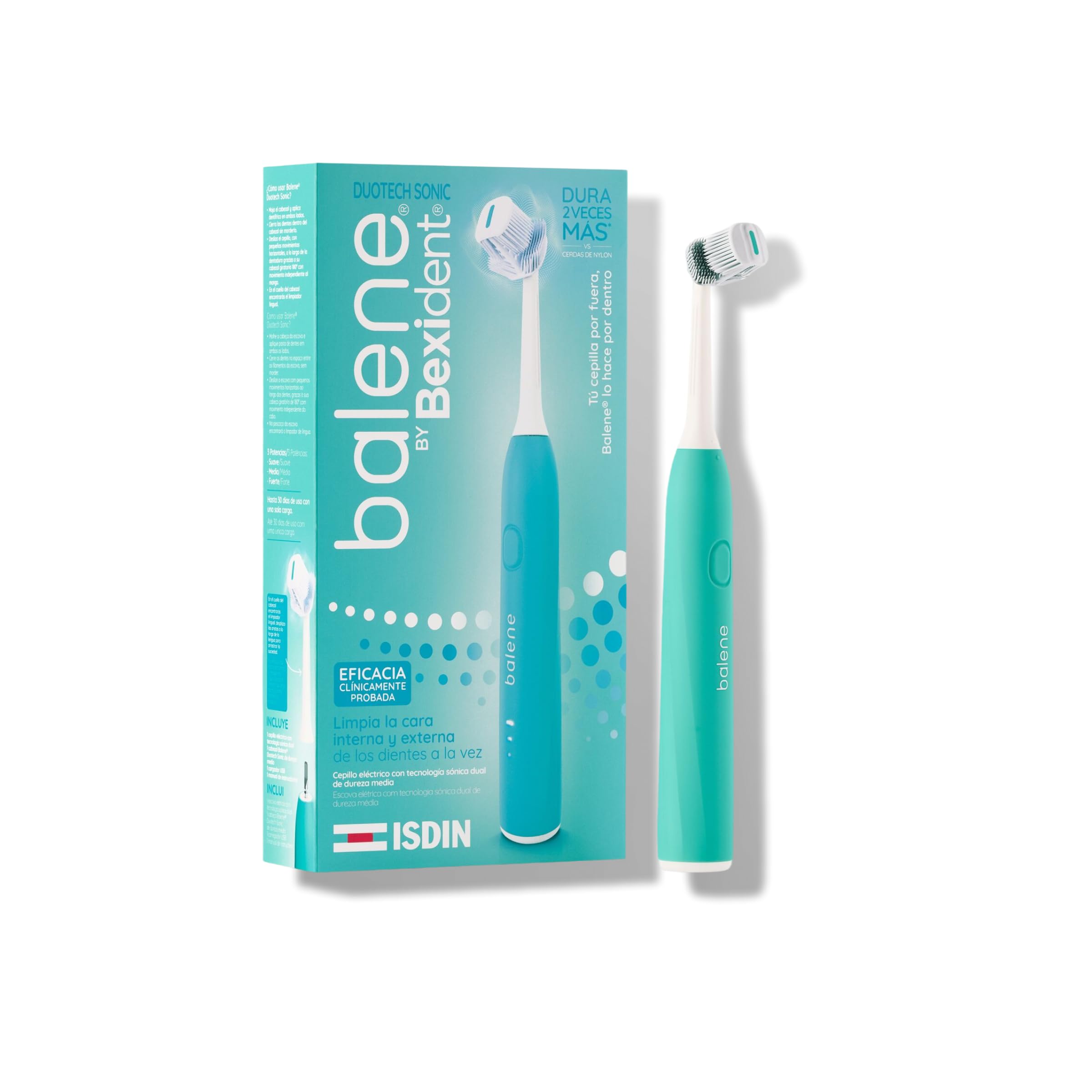 ISDIN Balene by Bexident Duotech Sonic Aqua | Spazzolino da denti elettrico | Pulisce il viso interno ed esterno dei denti alla volta | Pulizia profonda ed efficace | Testina media durezza