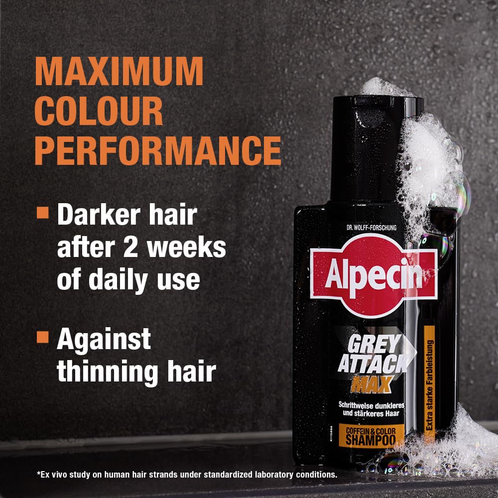 Alpecin Grey Attack MAX Caffeine & Colour Shampoo 1 x 200ml, Gradually Darker and Stronger Hair - Image 3