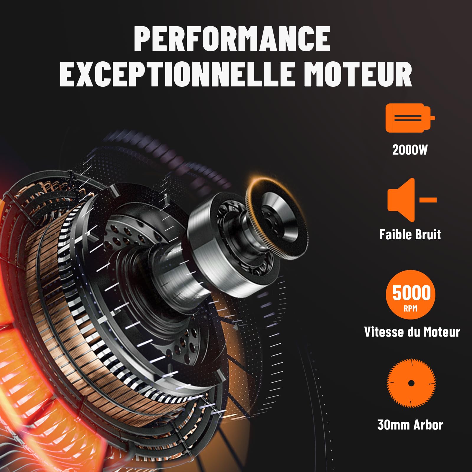 Dovaman DTS02M Scie circulaire de table, 98% d'aspiration, 2000 W, lame 216 mm, coupe à onglet 0-45°, profondeur 45-60 mm