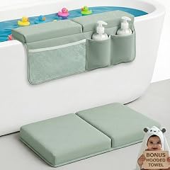 2inch XL Baby Bath Kneeler and Elbow Rest Pad Set Hooded Towel - Embroidered Kneeling Pad for Bathing