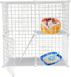 MUYG 2 Tier Metal Cat Cage Indoor Detachable Cats Cages DIY Pet Playpen Portable Removable Kitten Collapsible Playpen for Small and Medium Cats Kittens Kitty (White 29.52 x 15.35 x 28.74 in)