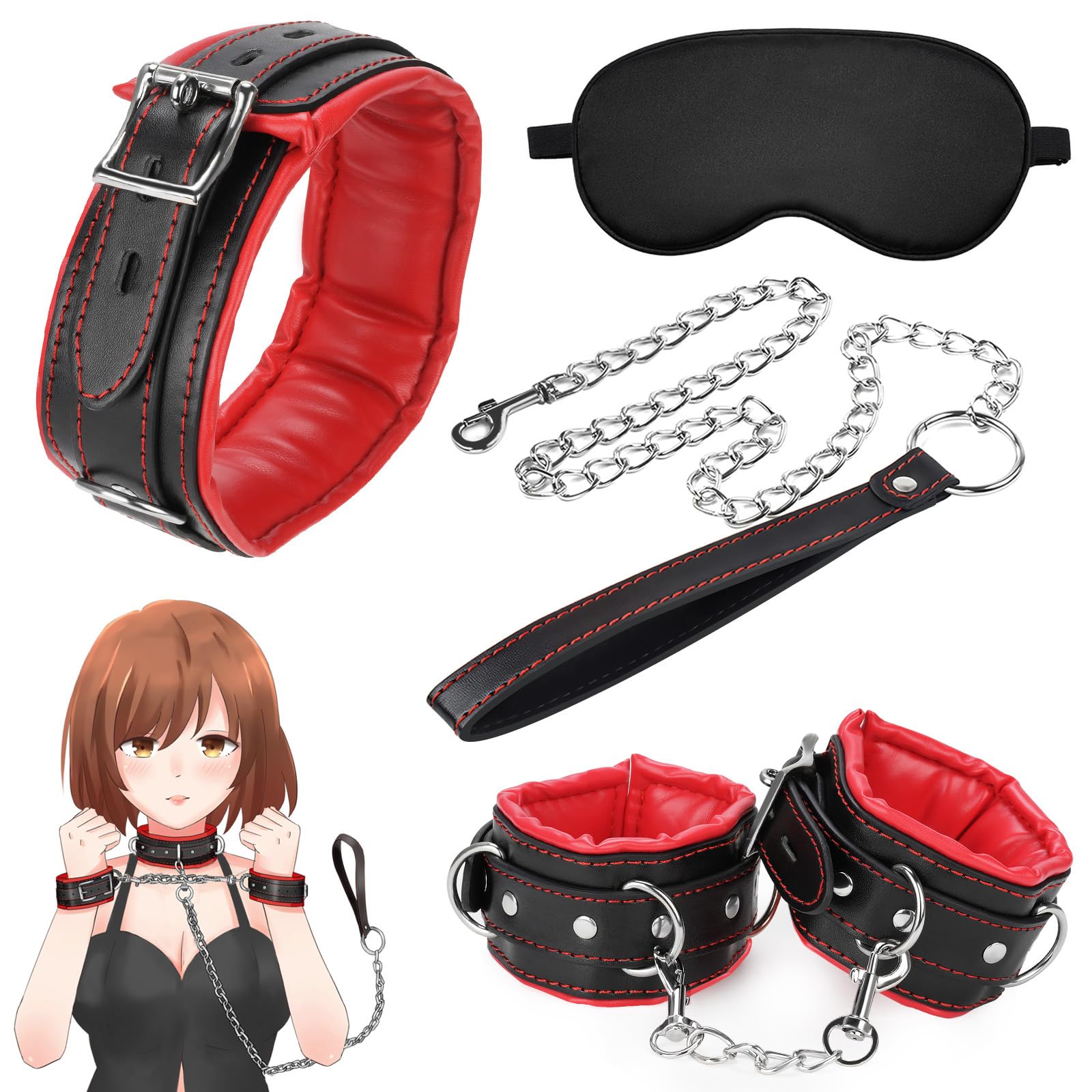 SM情趣セット 赤 レザー風 SM情趣セット 赤 レザー風 襟付きレッドレザースーツ コルセット S M L