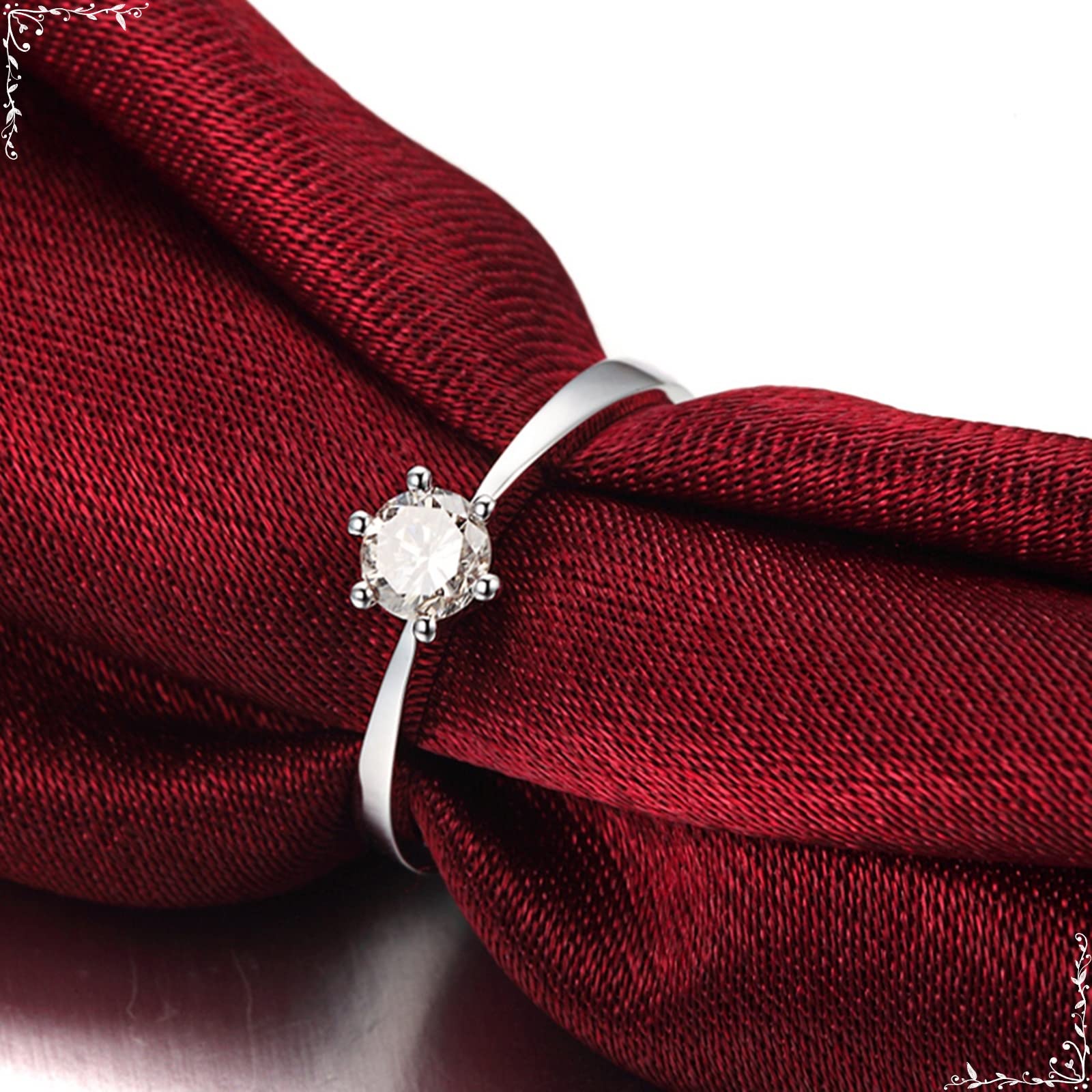 Oro Blanco 18K Anillos Compromiso, 0.3 Quilates Diamante Anillo Pareja Mujers Plata, Solitario Promiso Anillo Joyas Clásicas Talla 6,75-25