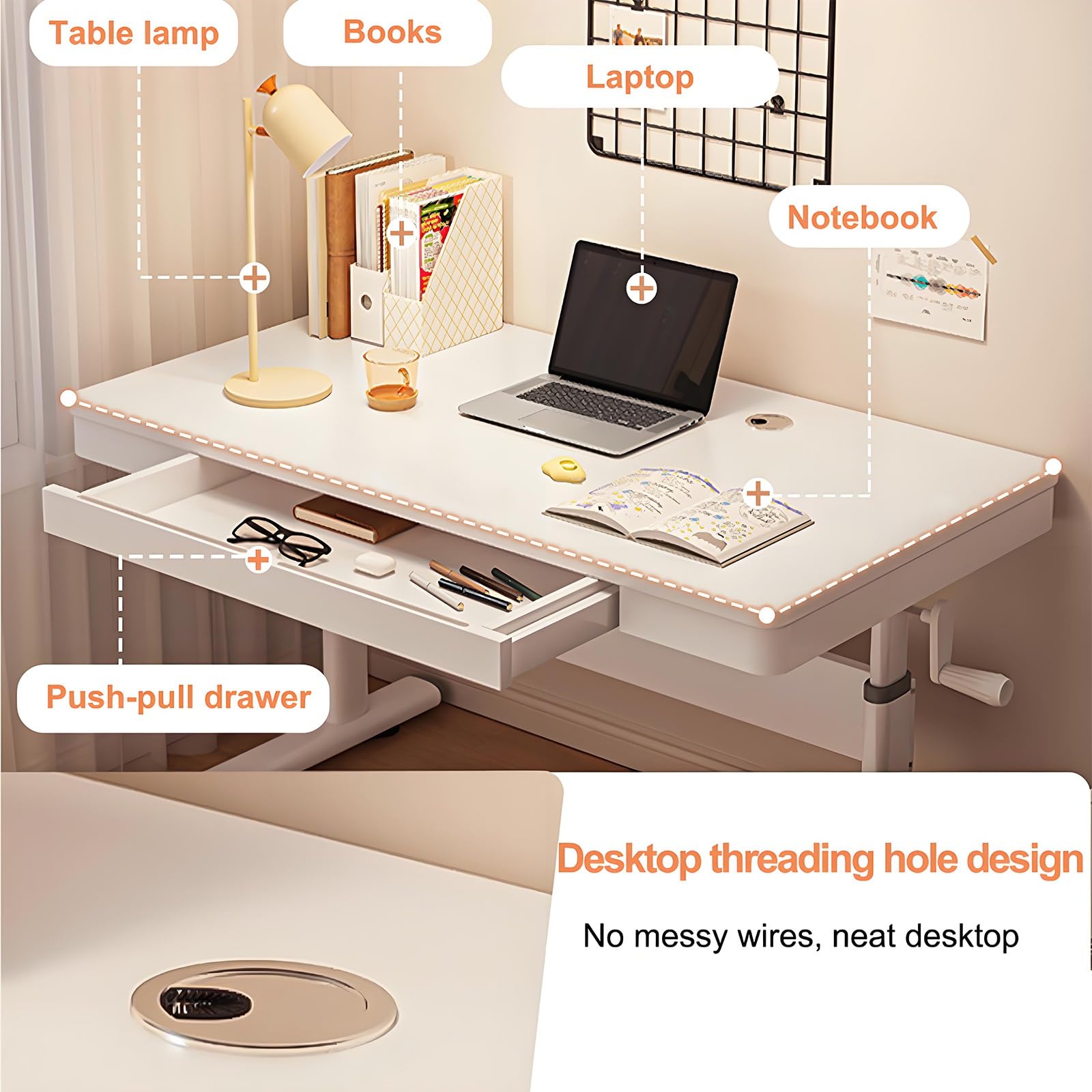 Scrivania regolabile in altezza con cassetto tavolo da studio in legno massello manovella Escritorio Mobili per casa ufficio postazione di lavoro ergonomica per un migliore comfort e produttività