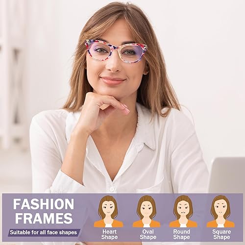 Miniatura 8 de Paquete de 4 lentes de lectura de ojo de gato, bloqueo de luz azul para mujeres, diseño elegante con bisagras de resorte, lectores de computadora