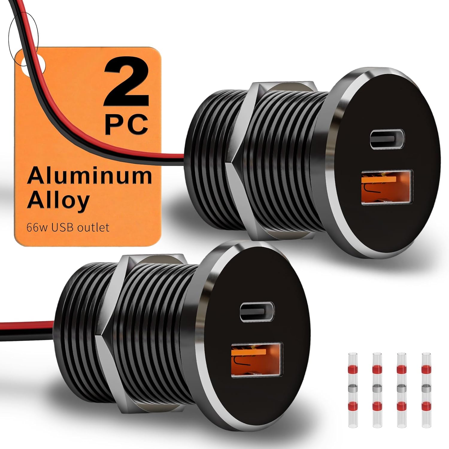 66W 12V USB Outlet PD 30W Type-C QC3.0 36W USB-A Dual Port Aluminum Fast Charging Socket for Laptop, Replacement Car Charger Accessories for RV Camper Trailer Truck Boat Golf (2Pcs)