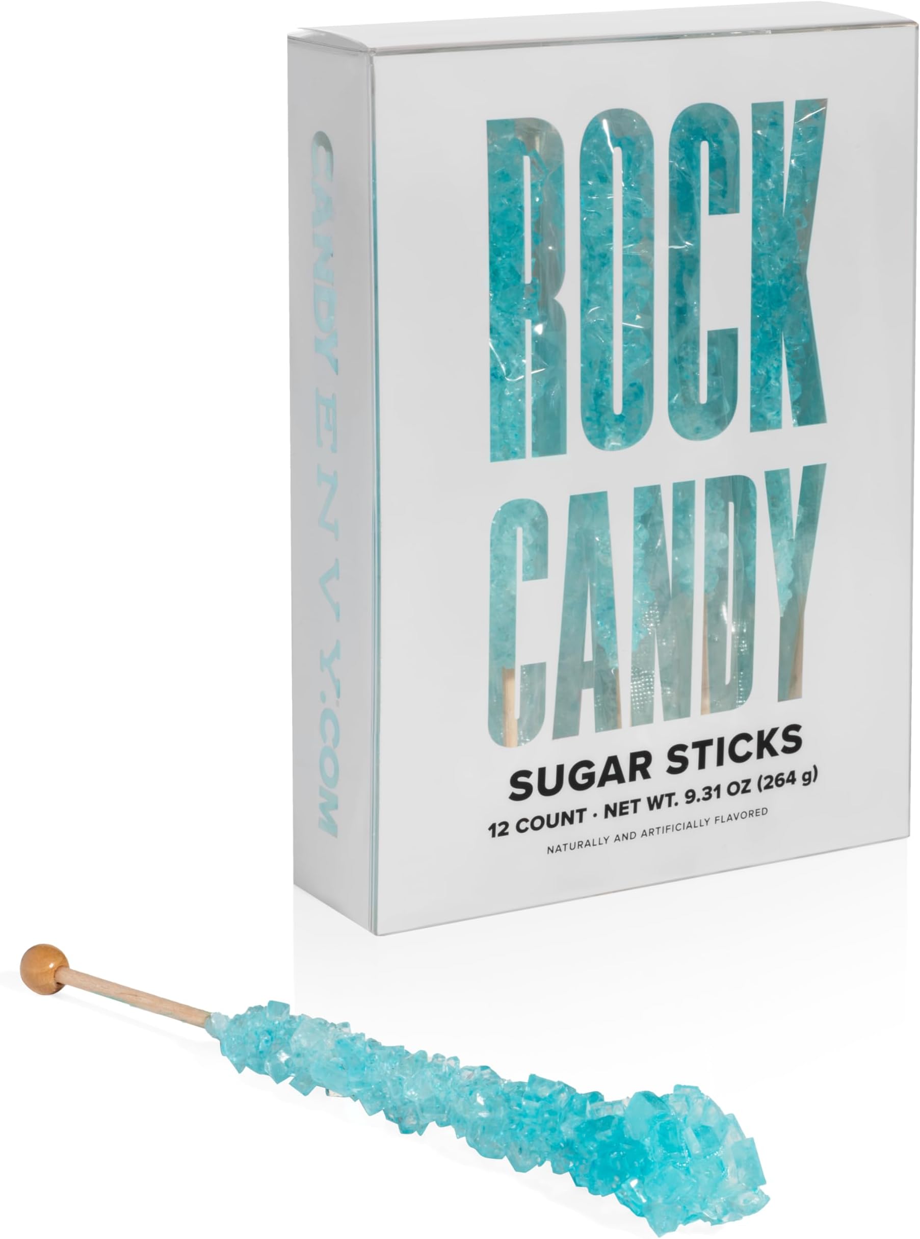 Light Blue Rock Candy Sugar Sticks - Cotton Candy Flavored - 12 Individually Wrapped Party Favors