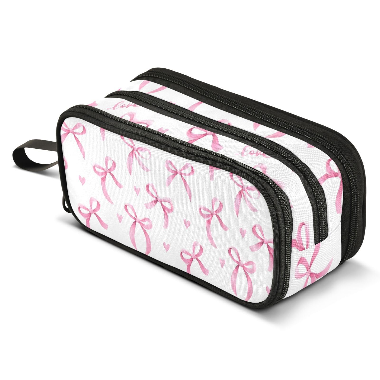 Mnsruu Pink Bow B Pencil Case Large Capacity Pen Bag Girls Boys Pencil Pouch Stationery Organizer Holder Zipper Pen Case for School Office