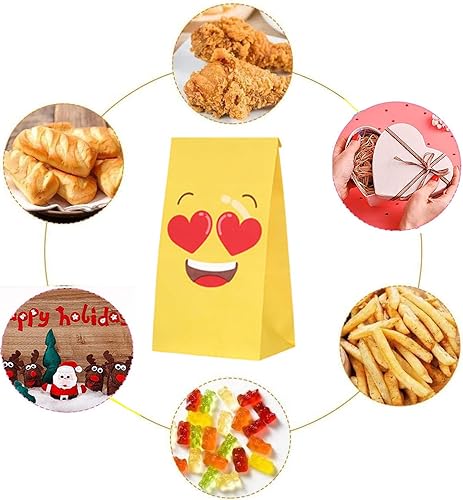 Miniatura 3 de VstarOne 24 bolsas de dulces Emoticons bolsas de fiesta con calcomanías, 24 calcomanías, bolsa de papel kraft para bodas, nacimientos, decoraciones