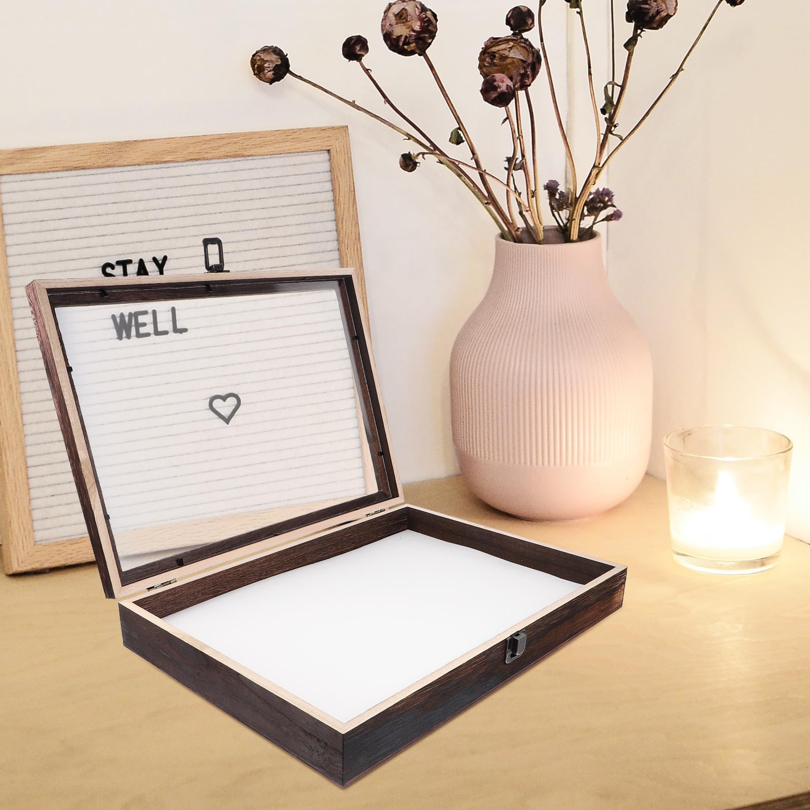 Vitrina de Madera Retro para Insectos y Colecciones Tapa Transparente y Cierre, Caja Compacta para Exhibición y Almacenaje de Muestras y Artesanías Estilo