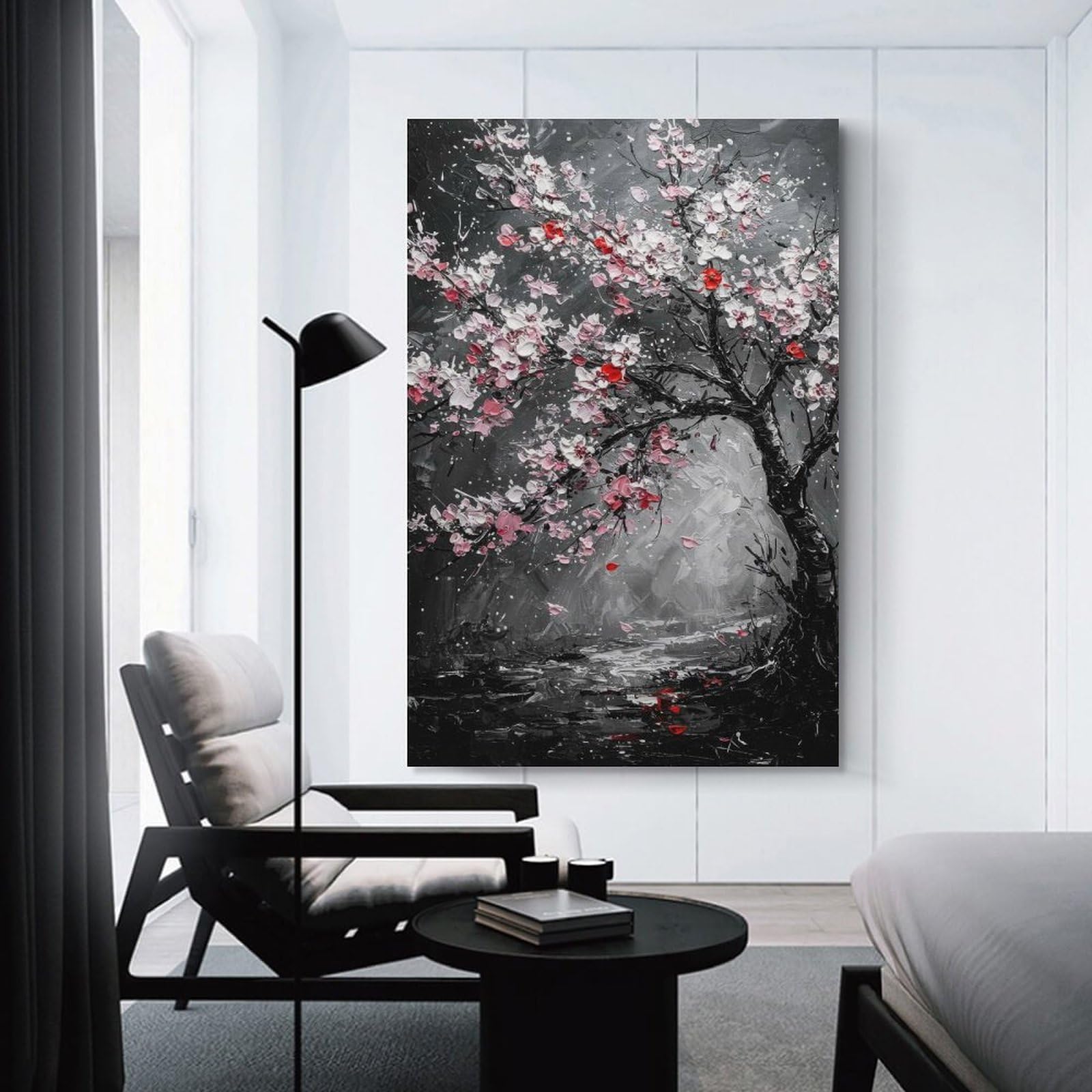 Junmoney Unframe-Style-17 Cherry Blossom Tree Painting Canvas Wall Picture, 24X36inch(60X90cm), For Study, Office Or Focused Interiors, Home Office Artwork With Decorative Appeal