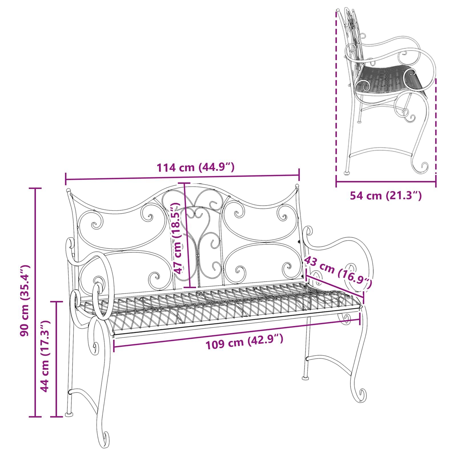 Fengshui Ławka stalowa 2-osobowa 114 cm antyczny brąz