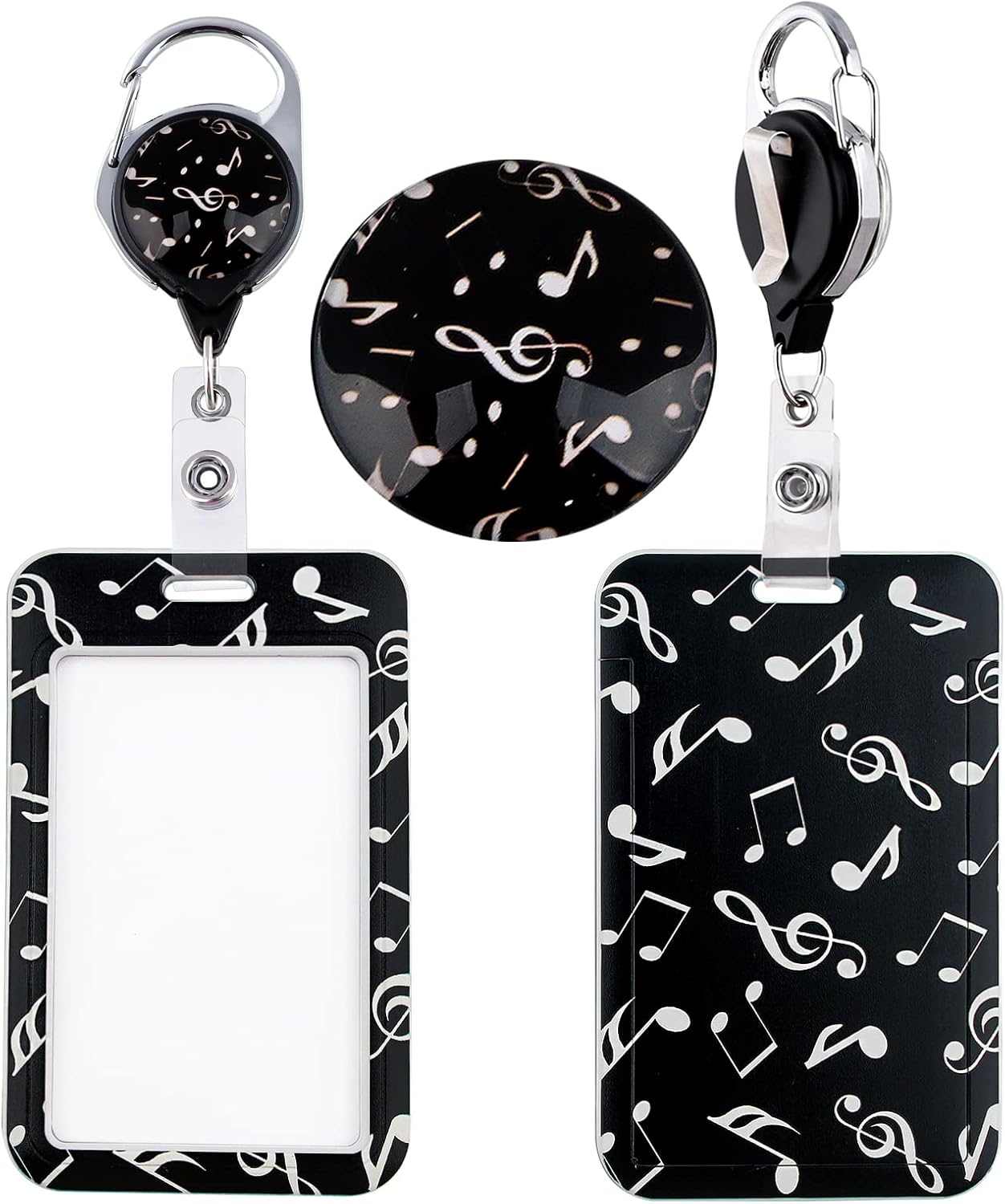 BKBKAAK Black Badge Holder with Retractable Reel Music Note Lanyard ID Holder with