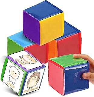 Yilloog 4 Pcs Large Foam Dice with Pockets DIY Education Playing Game Dice Soft Dice Kids Infant Early Education Cube Learning Teaching Stacking Blocks Toys Photo Child(Stylish Color, 3.94 Inch)