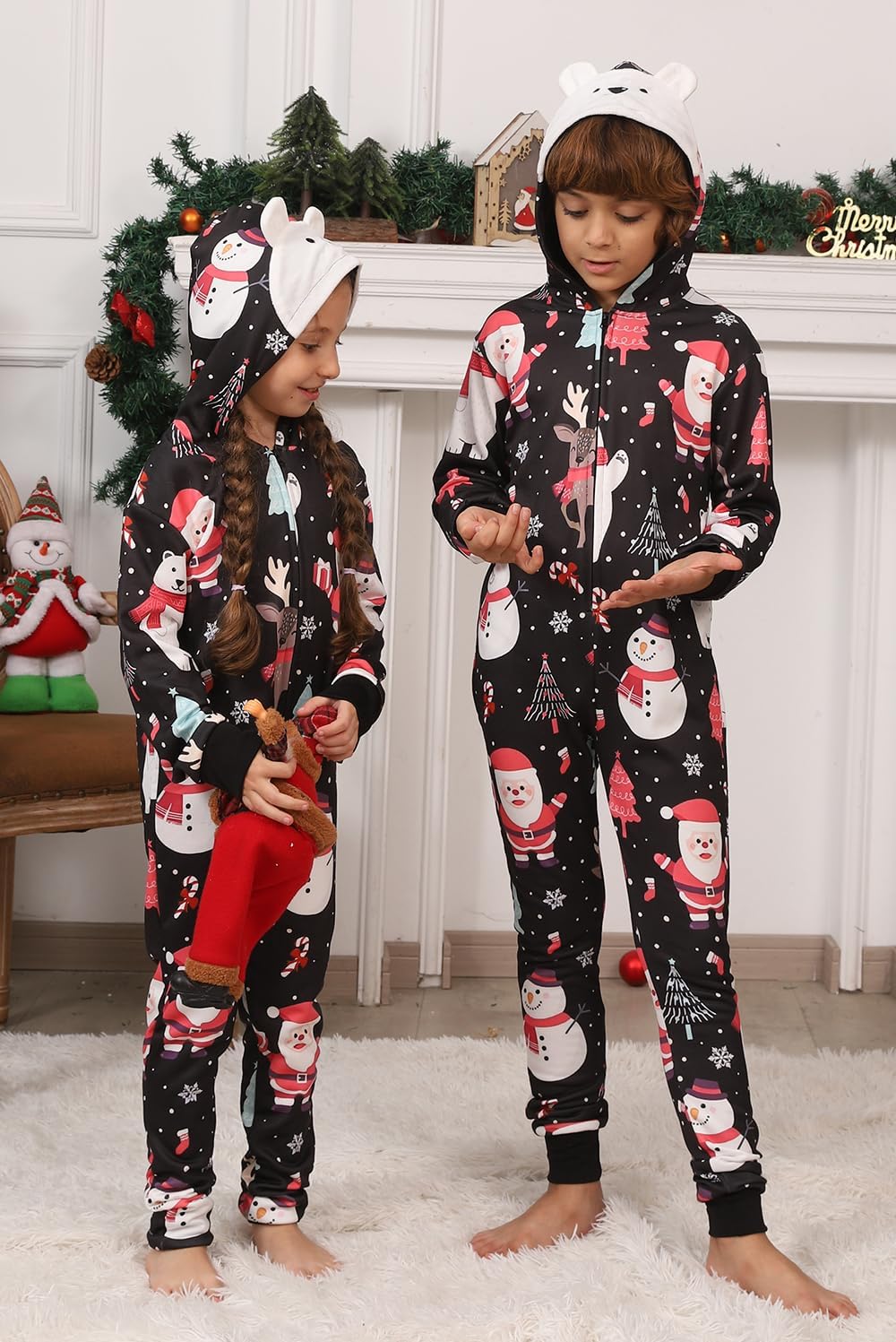 Matching Christmas Onesie Pajamas for Family/Couples, Cute Printed One-piece Pjs, Xmas Holiday Adult Hooded Sleepwear - Image 3