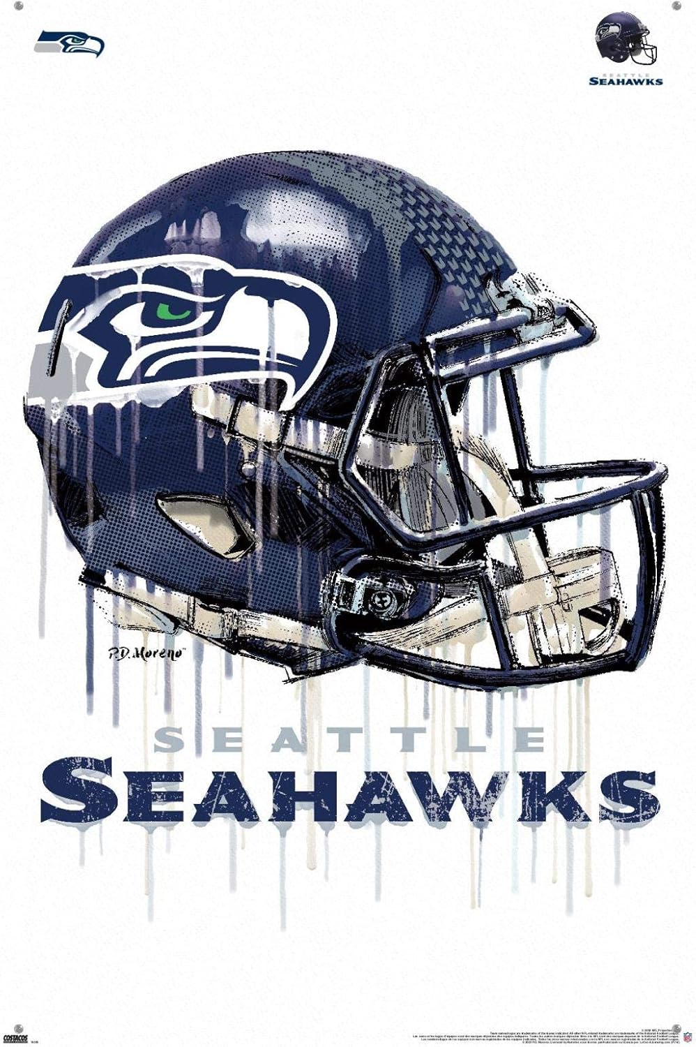 Trends International NFL Seattle Seahawks - Drip Helmet 20 Wall Poster, 22.37" x 34.00", Premium Poster & Push Pin Bundle