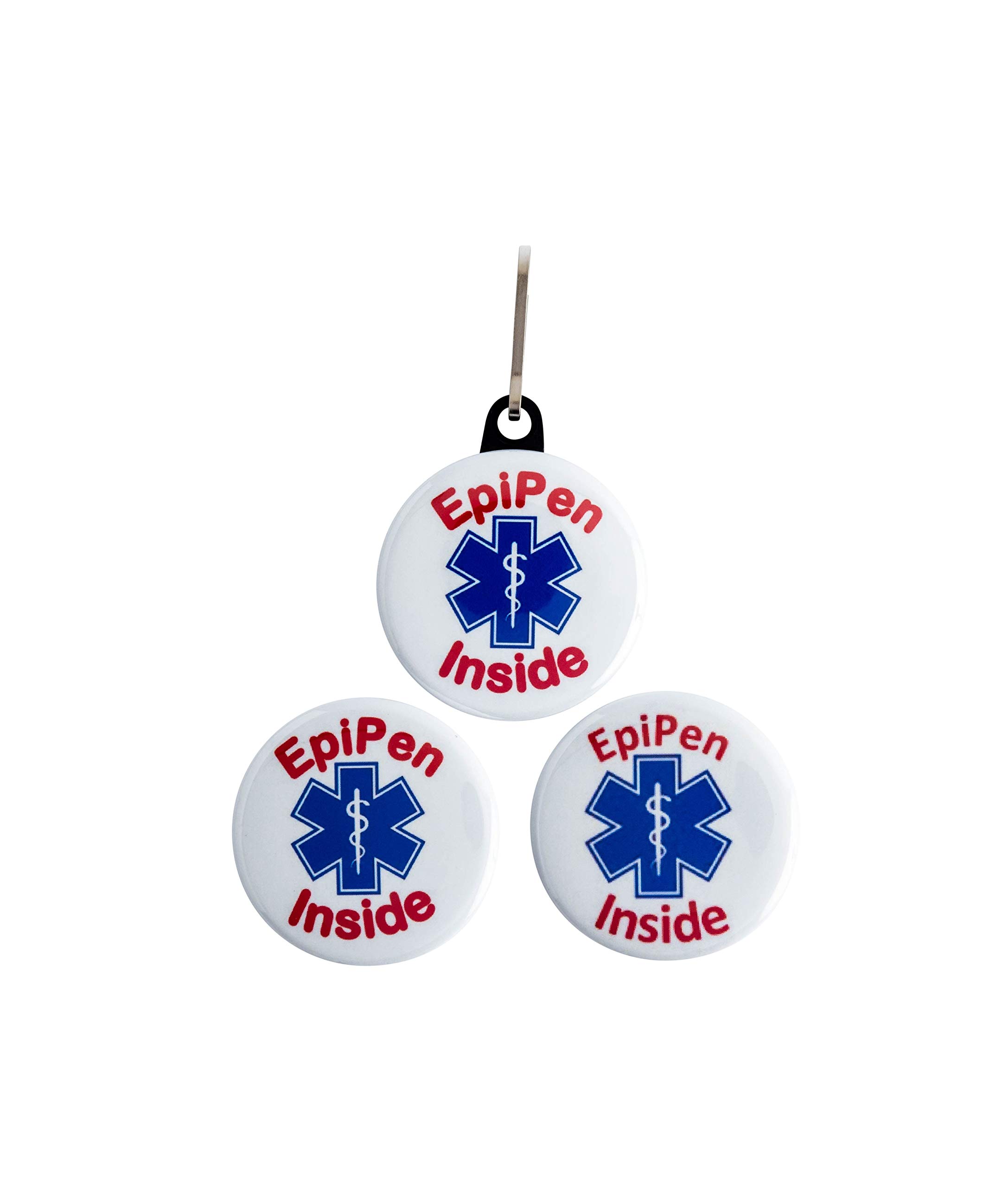 Secure ID, LLC Epi Pen. Alert Button Medical Alert Allergy Epi Pen Inside 3 Pack! EpiPen Tag, Emergency Syringe Tag Set, Tag Set for Bag, Tag Set for Epipen Bag Tag (3 Pack with 1.5" Zipper Tags)