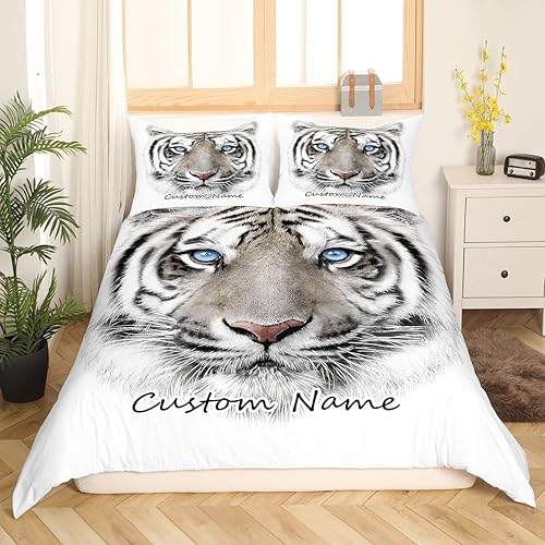 Miniatura 2 de Erosebridal Funda de edredón personalizada de tigre para niños, tamaño Queen, juego de ropa de cama con estampado de animales salvajes para niños,