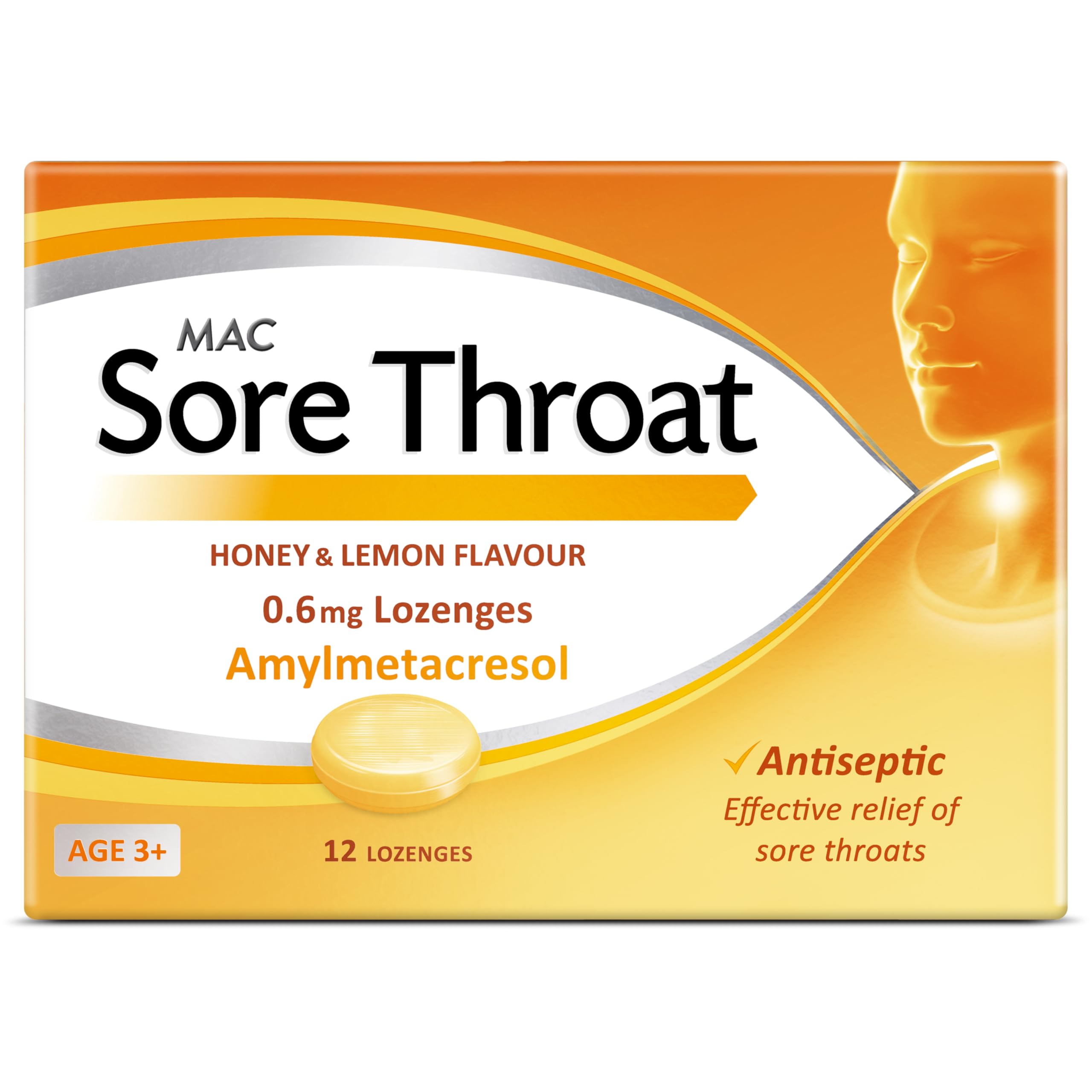Mac Sore Throat Honey and Lemon Flavour 12 Lozenges - Effective & Soothing Relief of Sore Throats