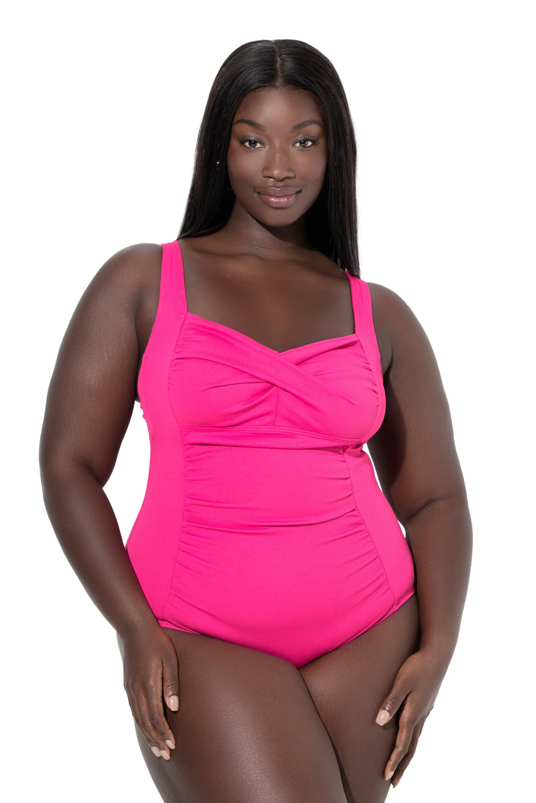 Ulla Popken Damen große Größen Übergrößen Plus Size Badeanzug, Drapierung, feine Struktur, Softcups 791023