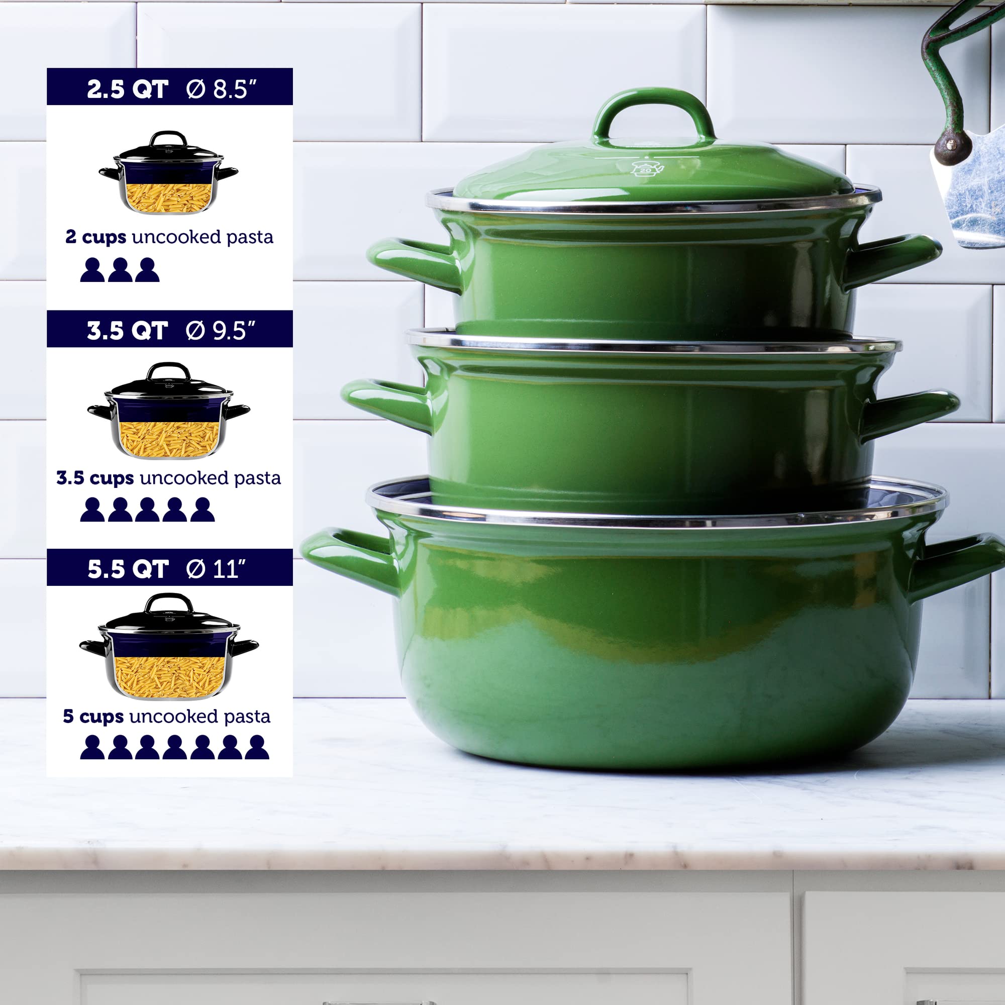 BK Cookware, Indigo Okrągła Emaliowana Brytfanna z Pokrywką - 24 cm/4.2l, Zielona