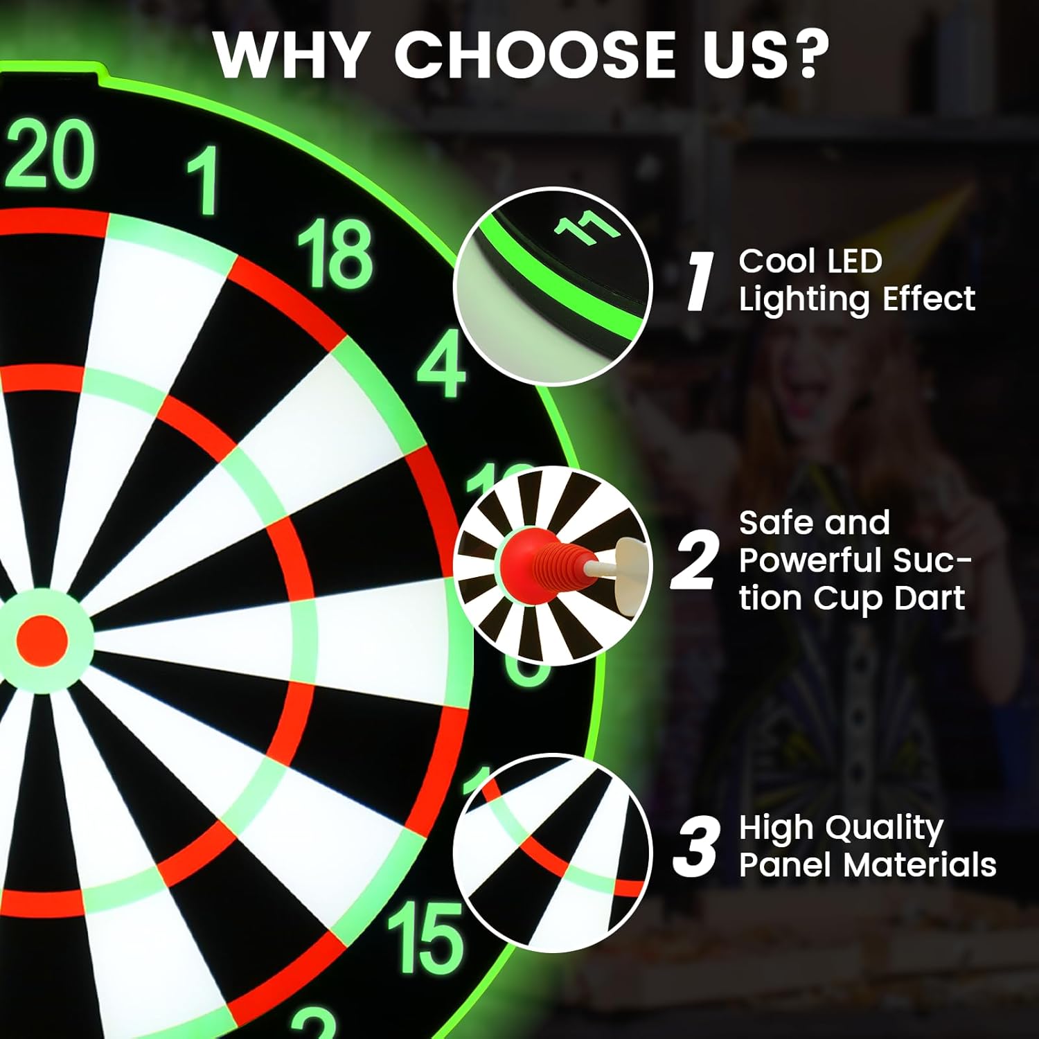 LED Light Up Dart Board with 6 Safe Suction Cup Darts, 13-Inch LED Dartboard with Backlight, Includes Dart Stand, Excellent Indoor Game, Party Games, Bar Games, Family Fun, Room Wall Decor (White)