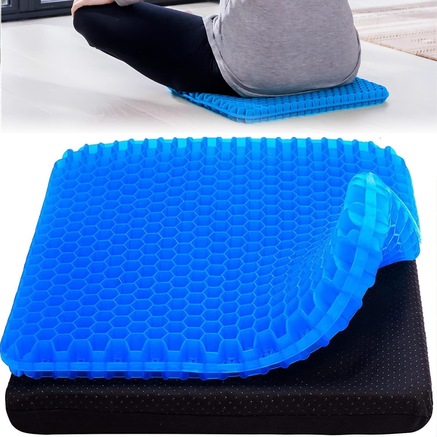 COGOALL Large Soft Sitter Cushion, Orthopaedic Gel Honeycomb Seat Cushion, Gel Seat Cushion with Cover, Gel Orthopaedic Ergonomic Cushions for Office Chair, Wheelchair (11.81 x 9.84 In)