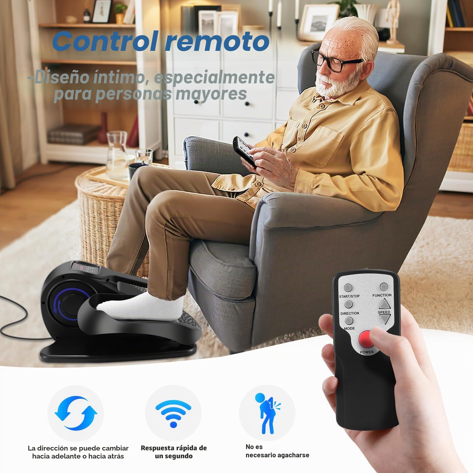 Rollingsurfer Mini Elíptica Eléctrica, Maquina Eliptica Bajo Escritorio con Monitor LCD y Control Remoto, Velocidad Ajustable, Silenciosa Ejercitador de Piernas para Ancianos y Adultos