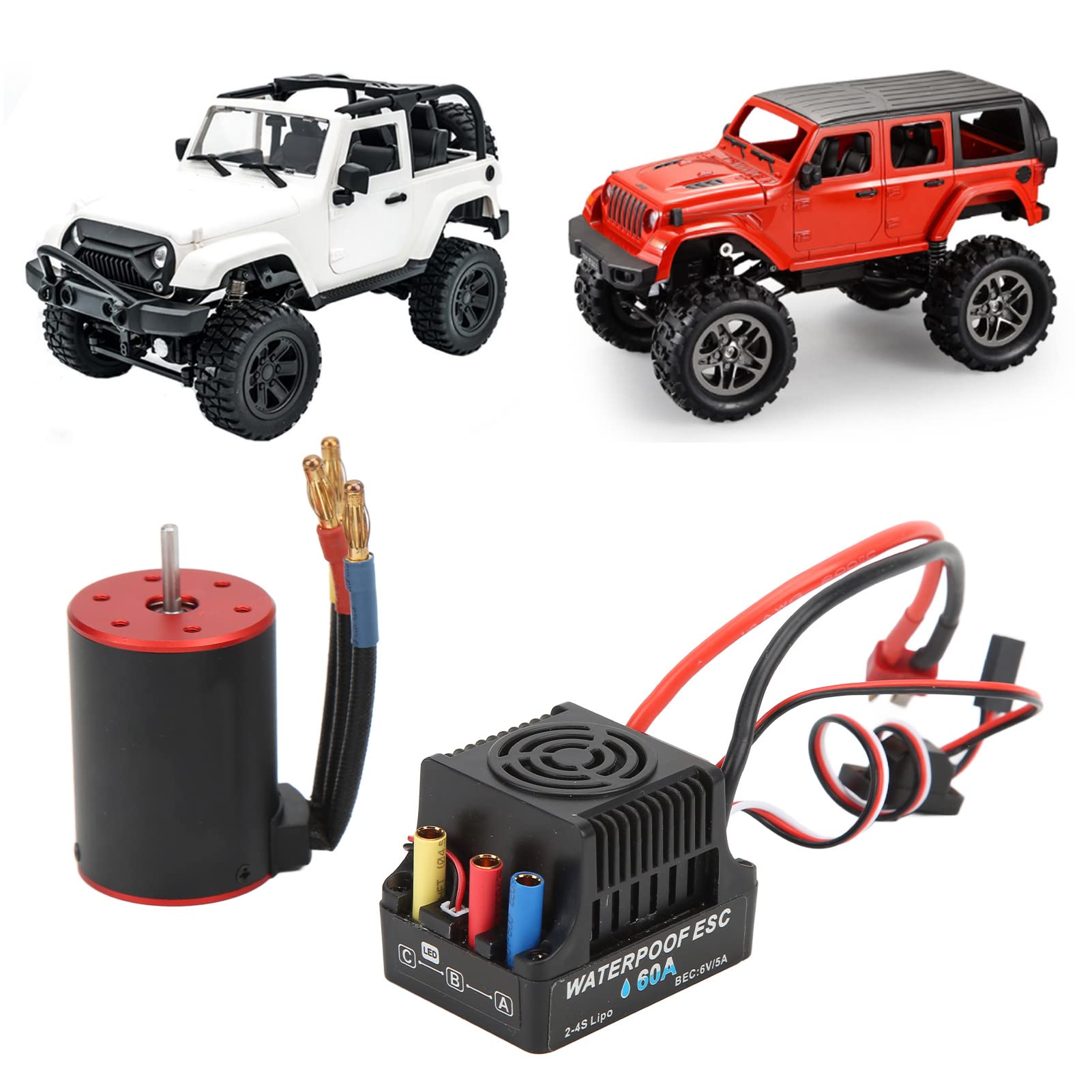 Motor sin escobillas impermeable de 2300 KV con controlador de velocidad electrónico de 60 A, kit de motor sin escobillas y controlador para coches RC a escala 1/8 y 1/10, incluye
