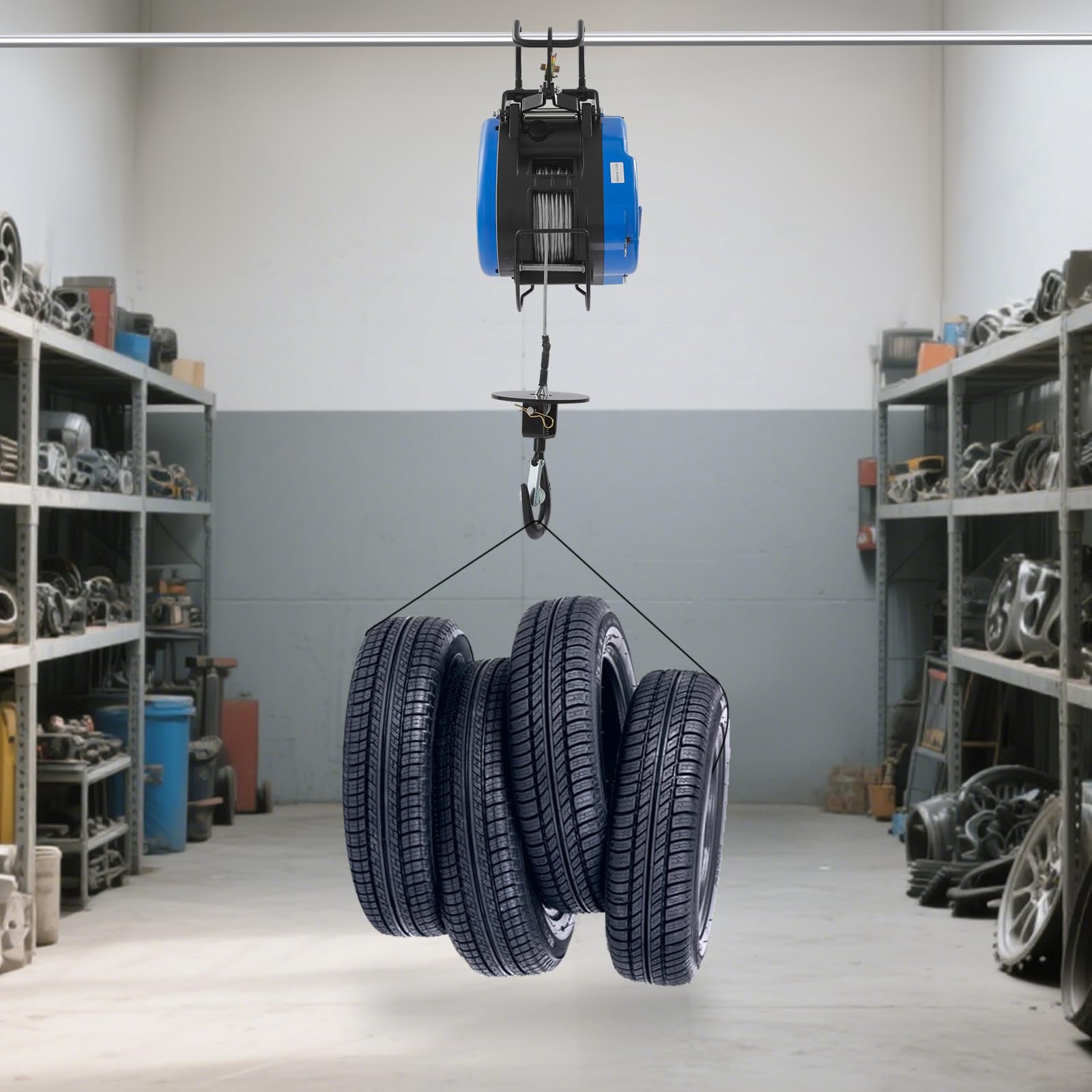 Elektrischer Hebezug 250 kg 1500W, elektrische Seilwinde 220V mit 30 m Stahlseil, 29 m Hubhöhe, 19 m/min, Kabelsteuerung und Funkfernbedienung für Lager, Garage und Baustelle