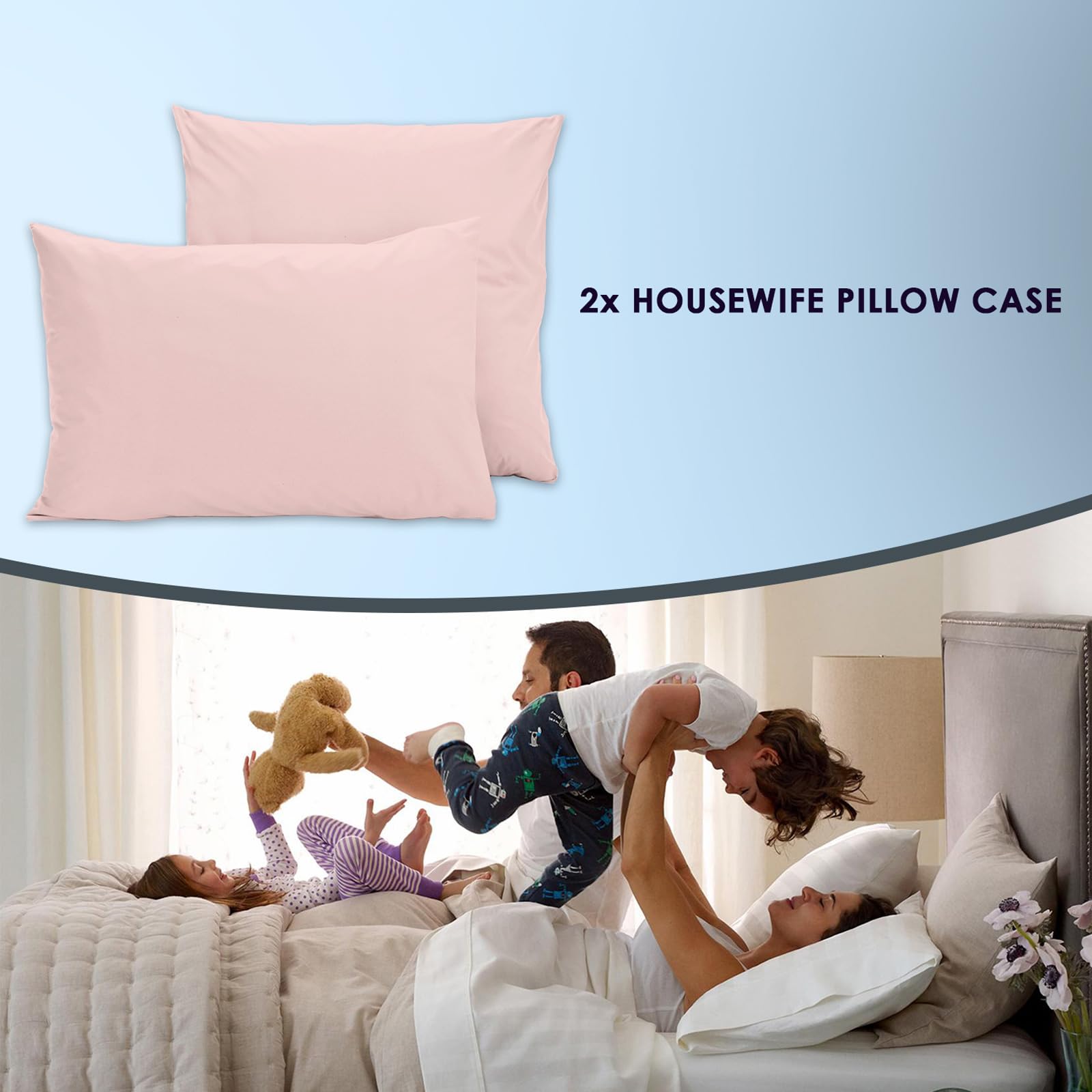 Pizuna Luxurios Cotton Housewife Pillowcases 2 Pack Light Pink 48x74cm - Image 4