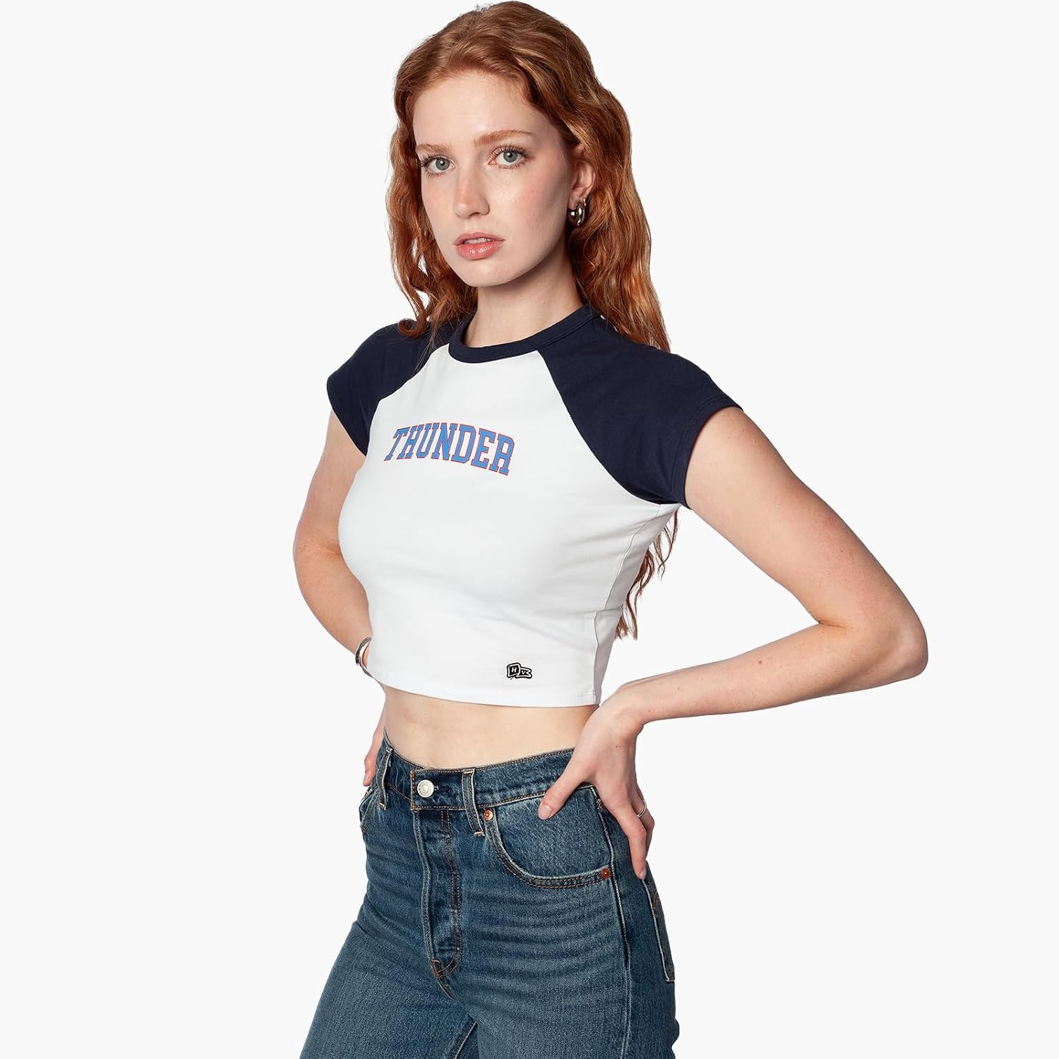 Hype & Vice NBA Homerun Graphic Baby Tee - Women’s Fitted Raglan Crop Tee, Game Day Shirt