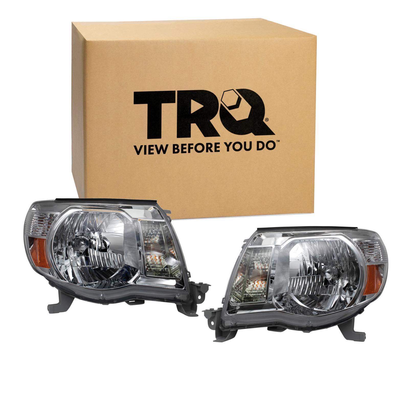 TRQ 2 Piece Headlight Assembly Set Halogen Chrome Bezel Driver &amp; Passenger Side Compatible with Toyota Tacoma 2005-2011 TO2502157 TO2503157 8111004163 8115004160 8115004163
