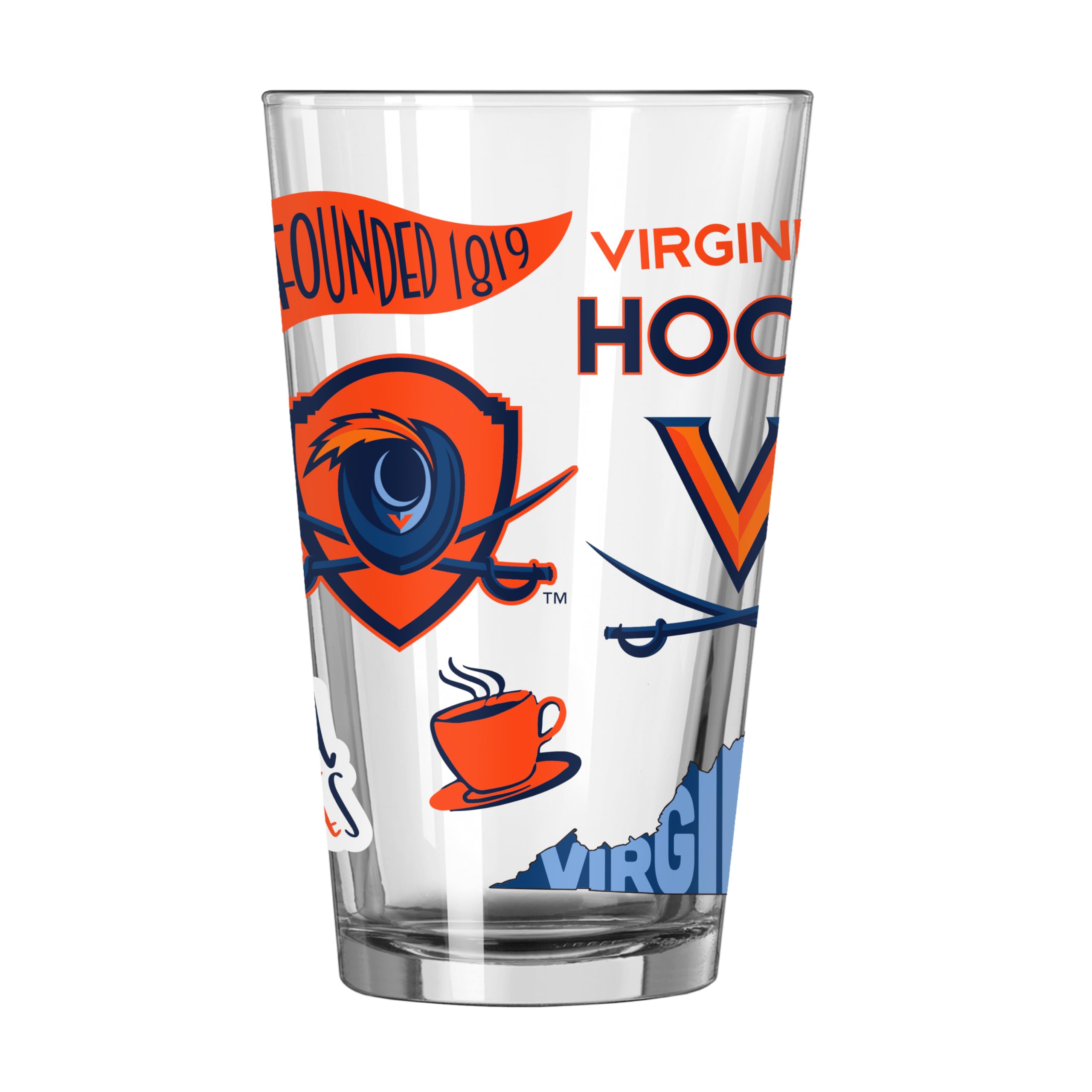 Logo Brands NCAA 16 oz Pint Glass - Durable Glass With Bold Team Color– Chip-Resistant Rim Drinkware For Fans, Tailgates, Home Bars &amp; Everyday Use