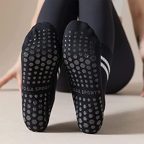 Miniatura 5 de 3 pares de calcetines de yoga con agarre para mujer, calcetines antideslizantes para pilates, entrenamiento, ballet, danza, calcetines de hospital