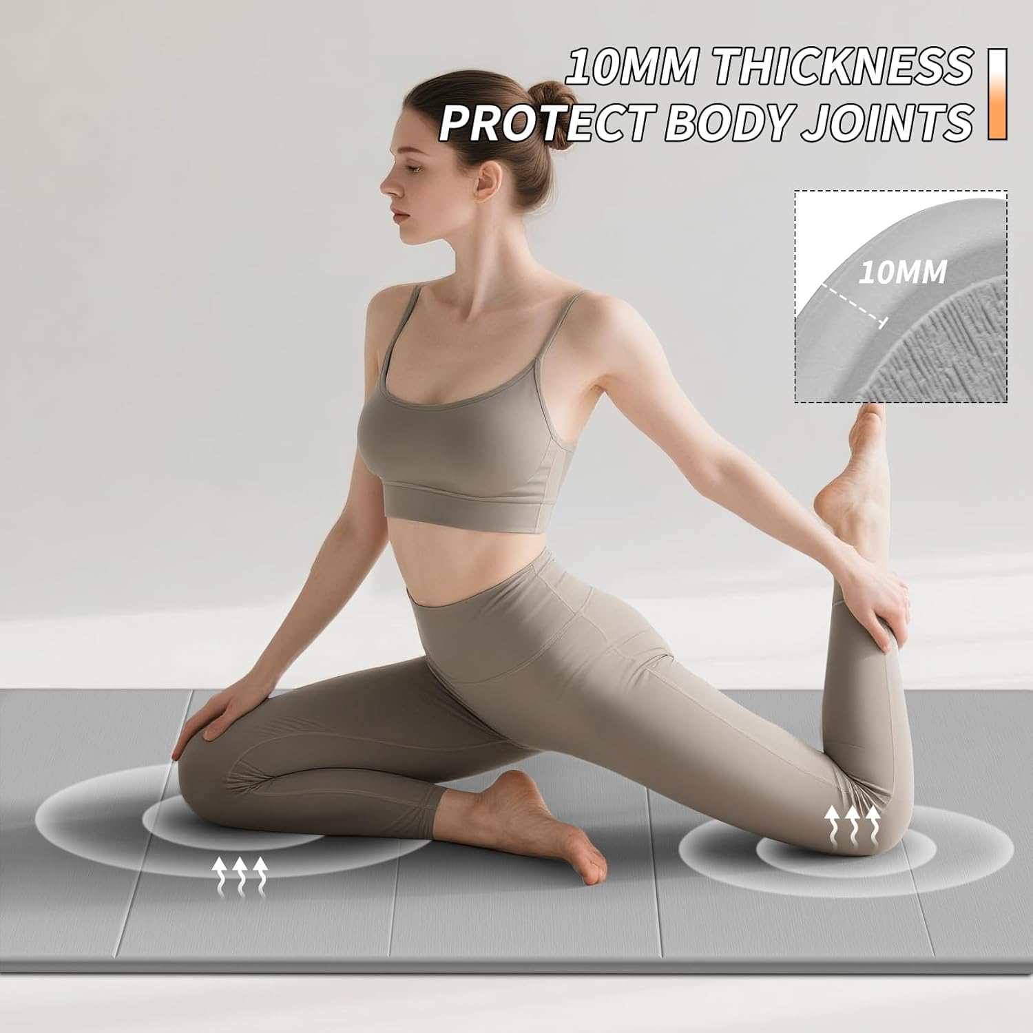 Foldable Fitness Yoga Mat | 2/5" (10MM) Extra Thick | SGS Certified Non-Slip TPE | 75x26" Extra Long-Wide | Portable & Easy Store | for Yoga, Pilates, Home Gym & Full-Body Workouts - Image 5