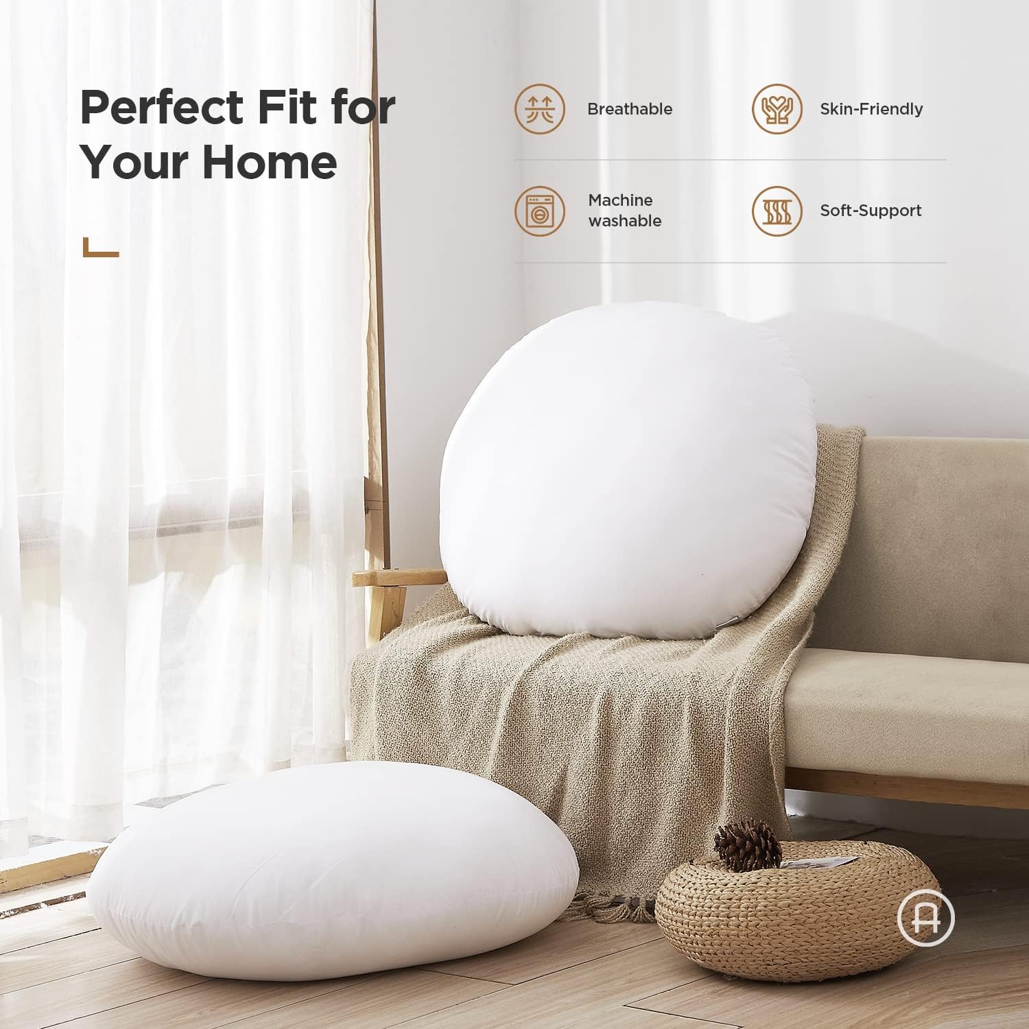 Acanva Decorative Round Throw Pillow Inserts Form Stuffer Cushion Sham Filler, 32'', White