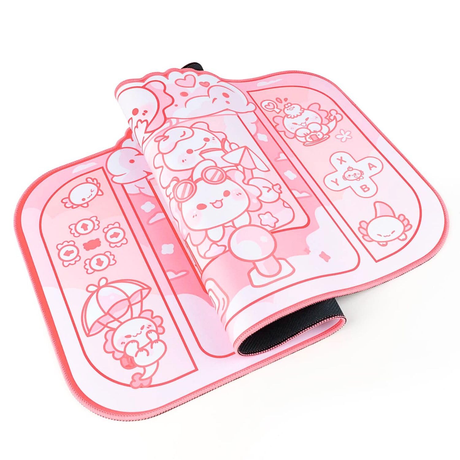 BelugaDesign Axolotl - Tappetino da scrivania kawaii, con base antiscivolo, lavabile in lavatrice, per tastiera, PC e laptop, colori pastello (rosa bianco)