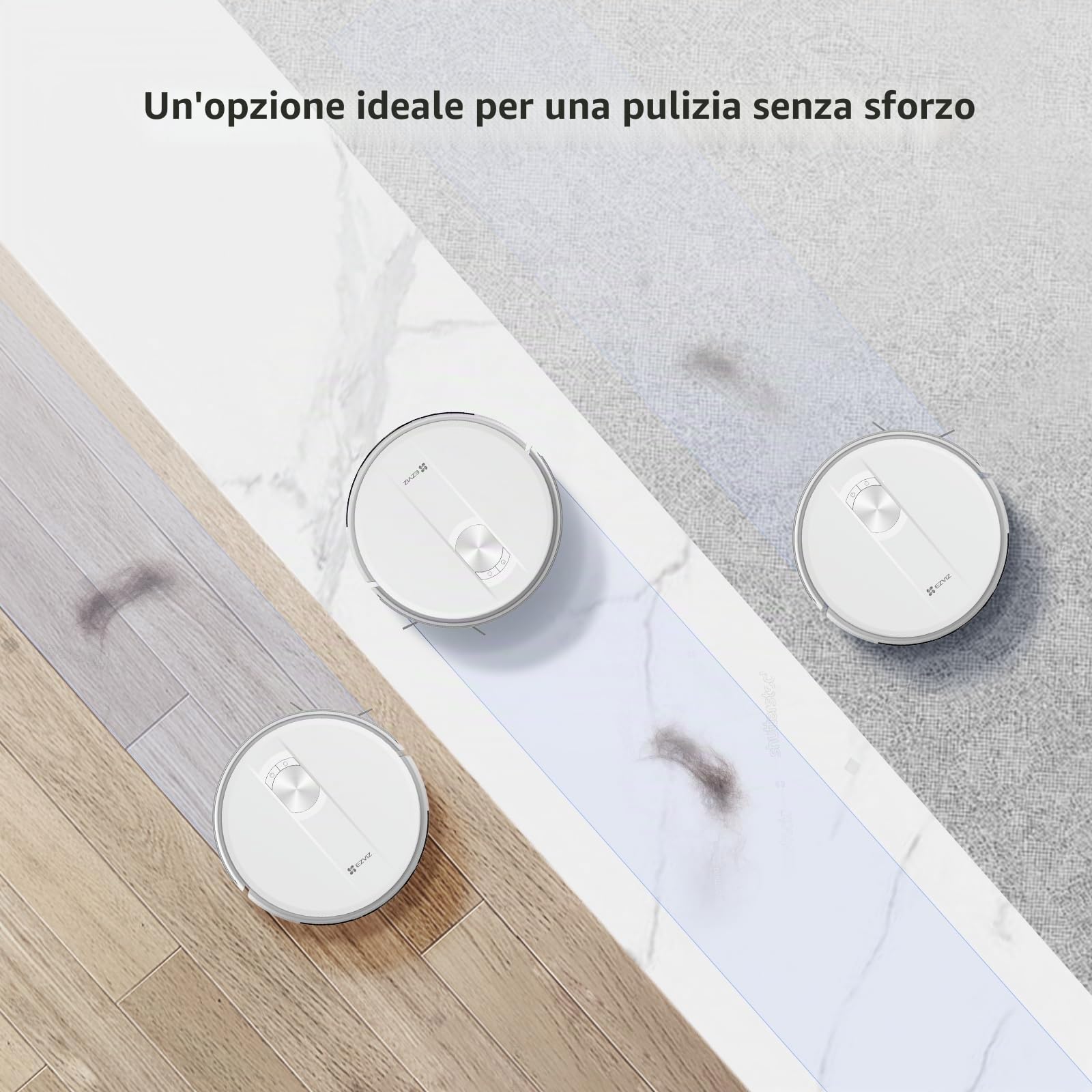 EZVIZ Robot Aspirapolvere con Base a Svuotamento Automatico Polvere, Aspirazione 2700Pa, Adatto a Tappeti, Peli Animali, 3 Modalità di Pulizia, Batteria da 190 min, Controllo Telecomando, RC3 Plus