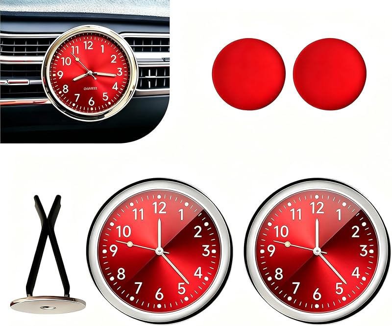 Relógio analógico automotivo luminoso Fiknonk de 3,99 cm com adesivo e clipes para ventilação – Pacote com 2