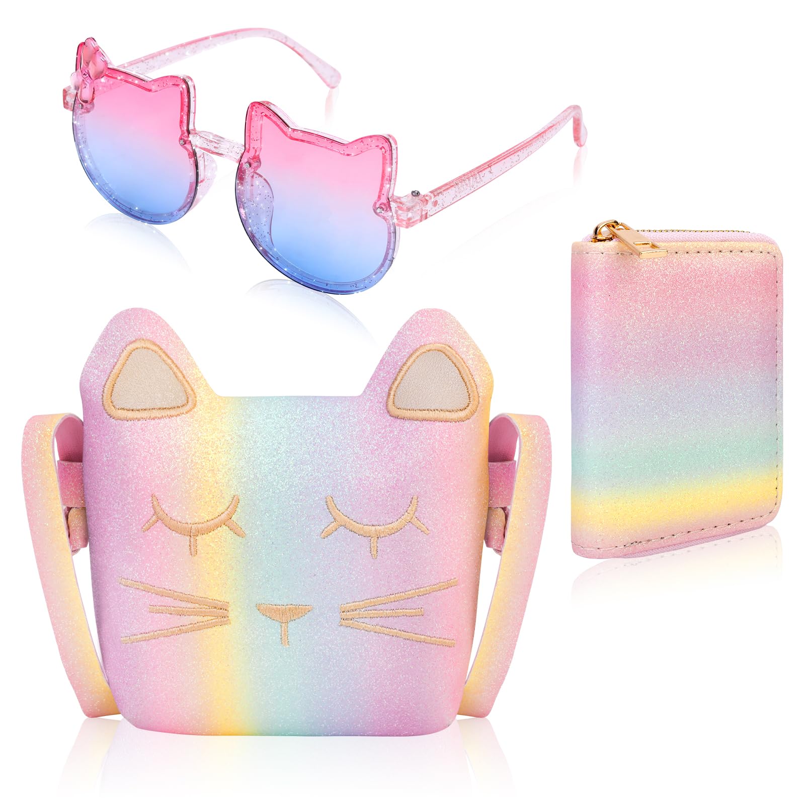 Hifot Unicornios Bolso Bandolera para Niña, Bolsa Pequeña de Hombro Gatos Gafas de Sol, Mini Bolsos de la Princesa para Mujeres Niñas