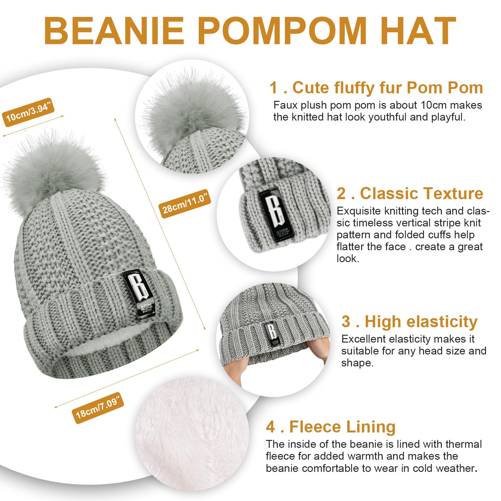 Tuopuda Cappello Sciarpa e Guanti Touch Screen Donna Invernali Berretto in Maglia Beanie Collo della Ciarpa 5 Pezzi Beanie Hat Scaldacollo Calzini Ispessiti Paraorecchie Earmuffs di peluche