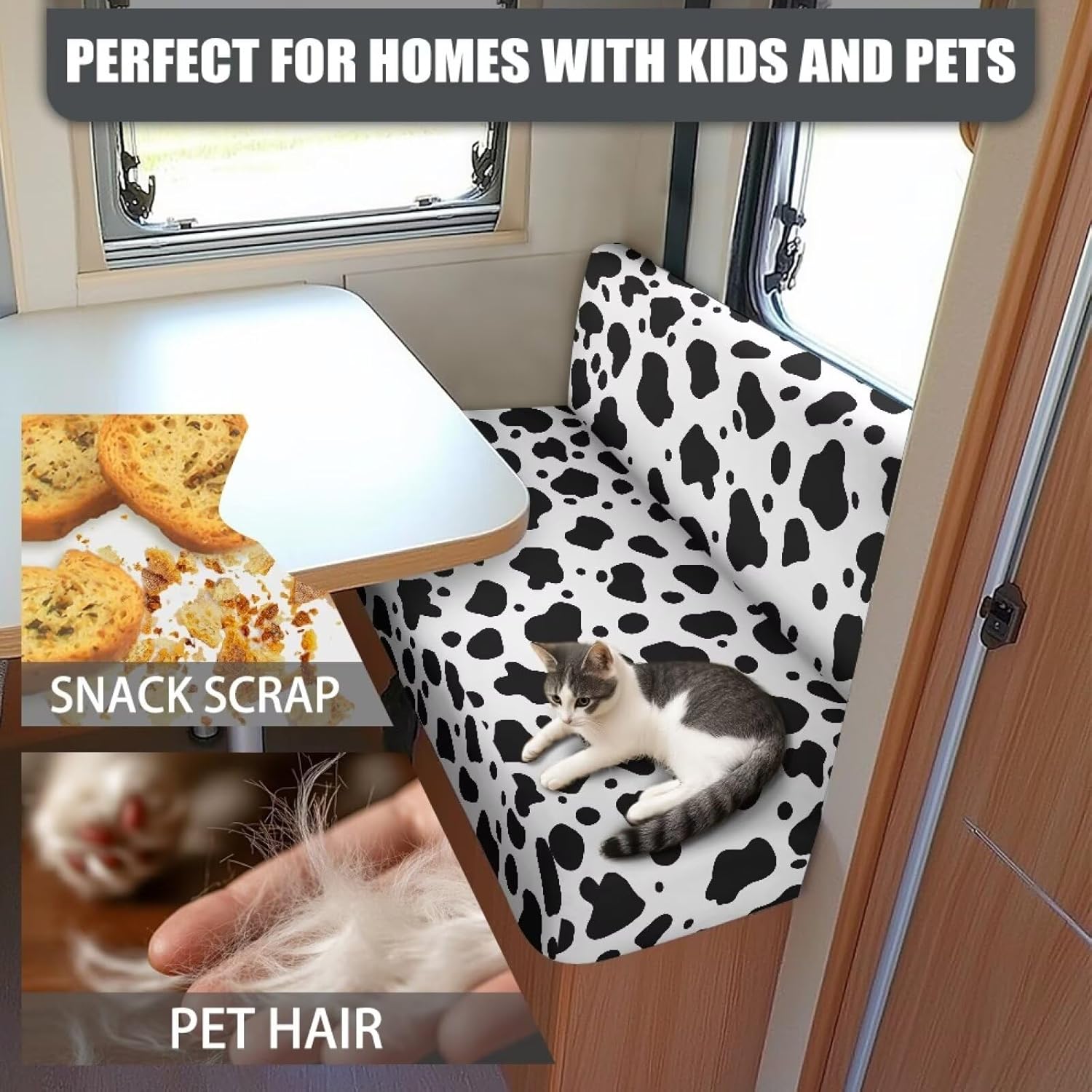 Black Marble RV Dinette Cushion Covers Soft Comfortable Camper Sofa Seat Cover Slipcover Stretch Rv Booth Seat Cover Couch Covers Sofa Protector