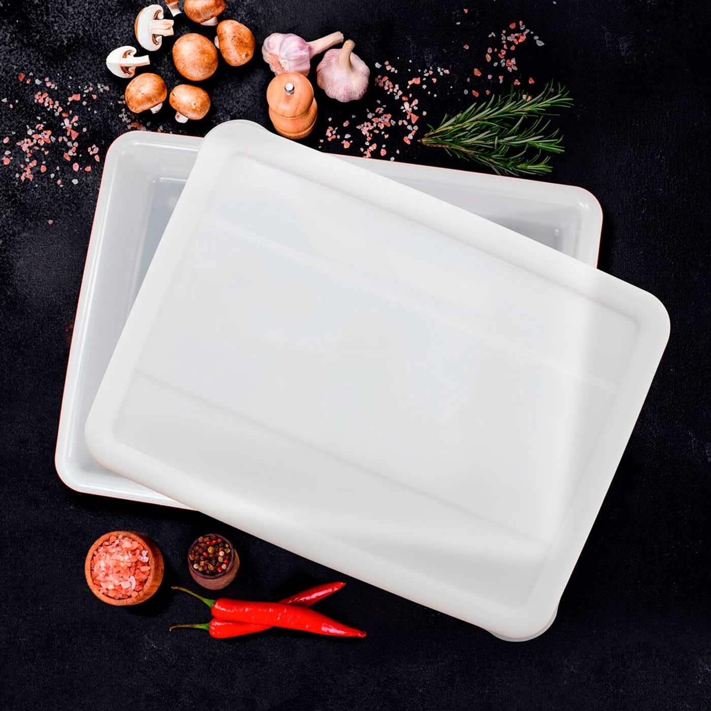 Tradineur - Pack de 6 bandejas frigoríficas de Almacenamiento con Tapa, N.º 6 - HG, plástico, Reutilizables, Guardar Alimentos, Fabricadas en España (Blanco - 10,7 litros - 48,5 x 36,8 x 8,5 cm)