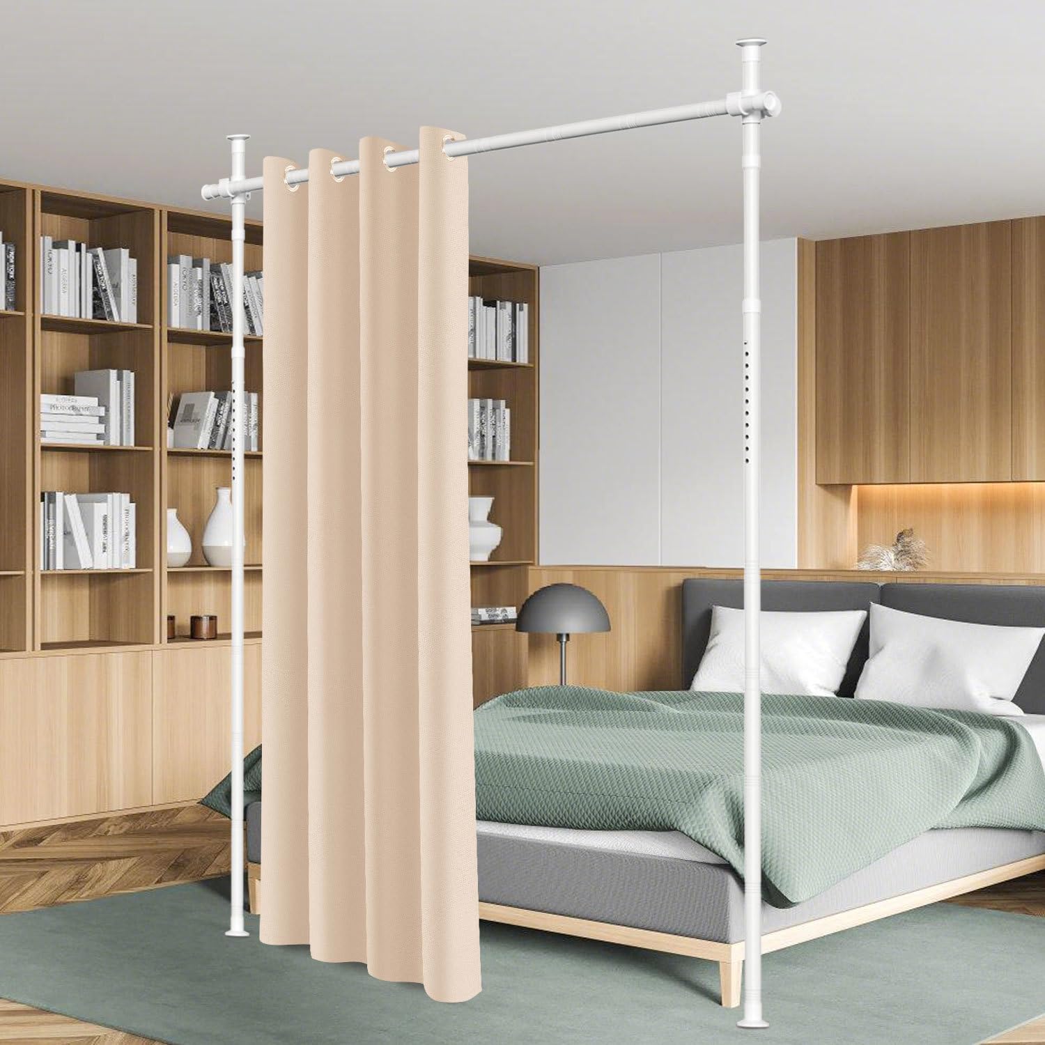 Paravent sans perçage - Tringle à rideaux autoportante réglable en hauteur et en largeur - Support de rideau comme séparateur d'intimité pour chambre à coucher, bureau, salon - Blanc