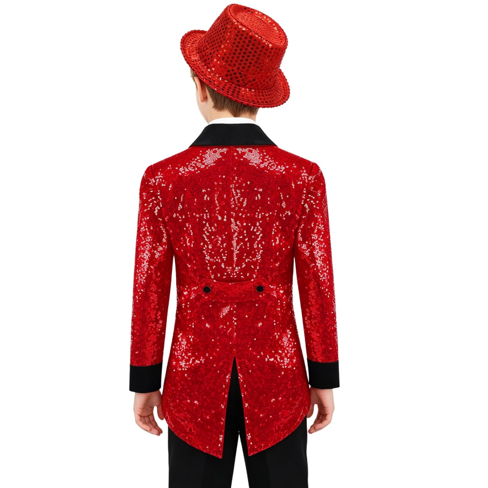 XUNZOO Enfants Garçon Tuxedo Blazer Smoking Messieurs Formel Veste Avec Chapeau Pailleté Nœud Papillon Costume Magicien Pour Fête Promotion
